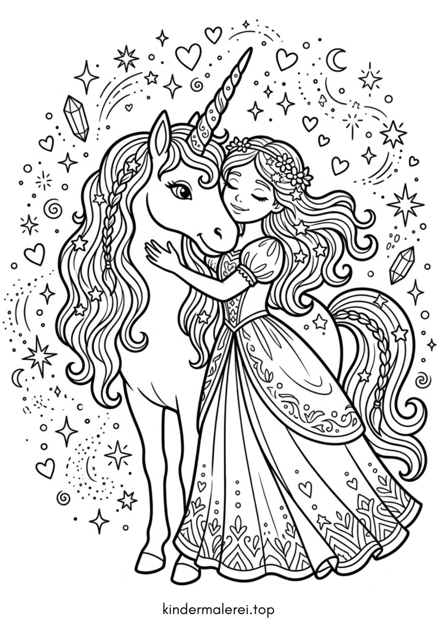 Ausmalbild zum Ausdrucken Einhorn und Prinzessin Ausmalbild zum Ausdrucken Einhorn und Prinzessin