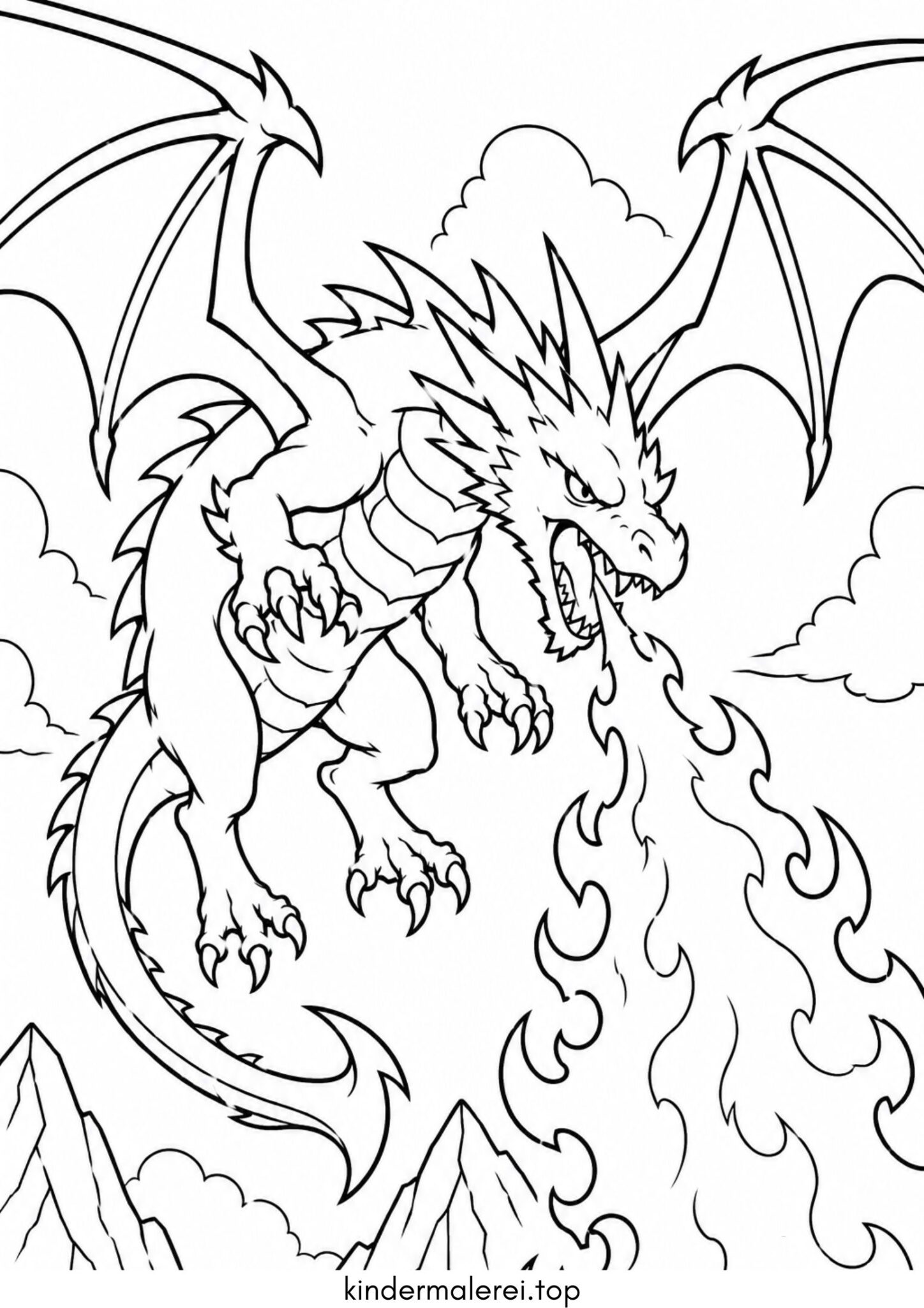 Ausmalbild zum Ausdrucken Fliegender Drache
