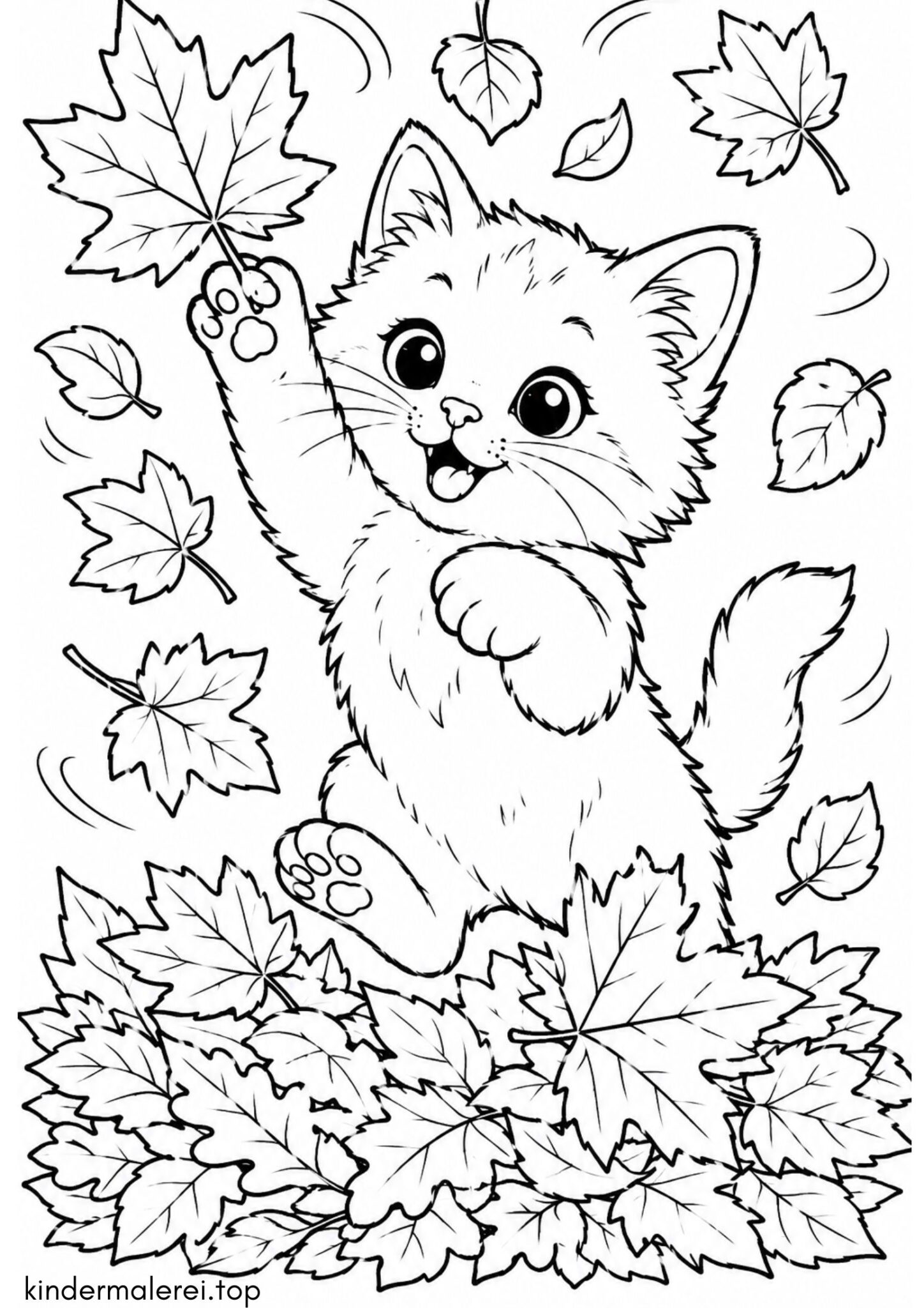 Ausmalbild zum Ausdrucken Katze im Herbst