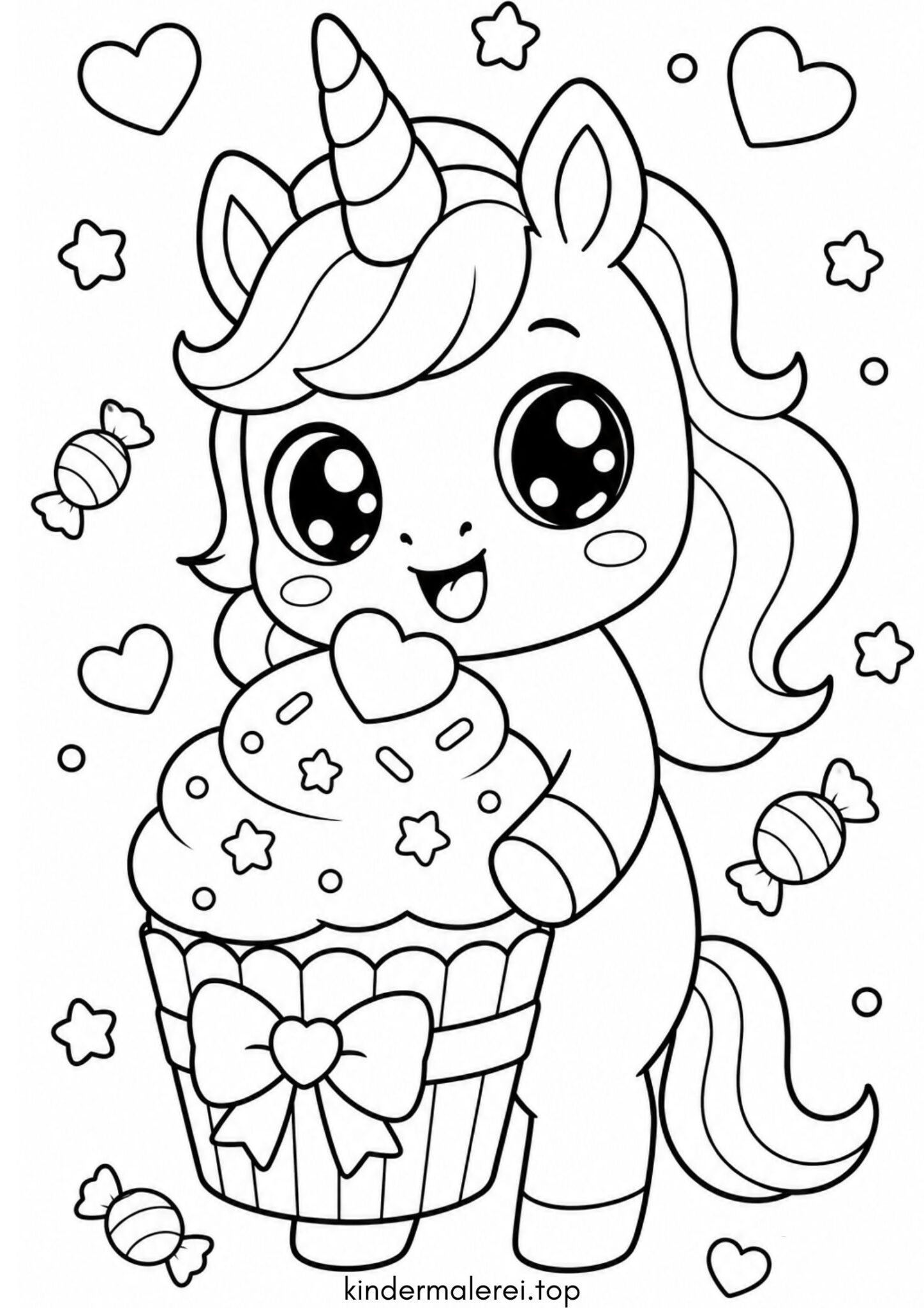 Ausmalbild zum Ausdrucken Kawaii Einhorn