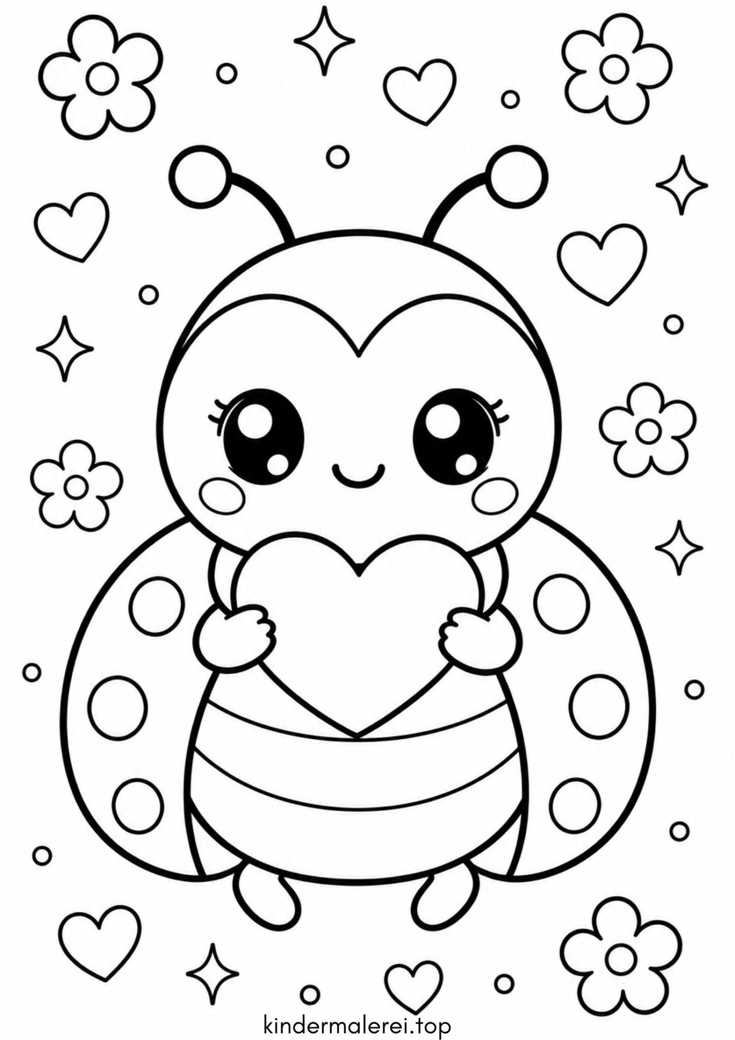 Ausmalbild zum Ausdrucken Kawaii-Marienkäfer Ausmalbild zum Ausdrucken Kawaii-Marienkäfer