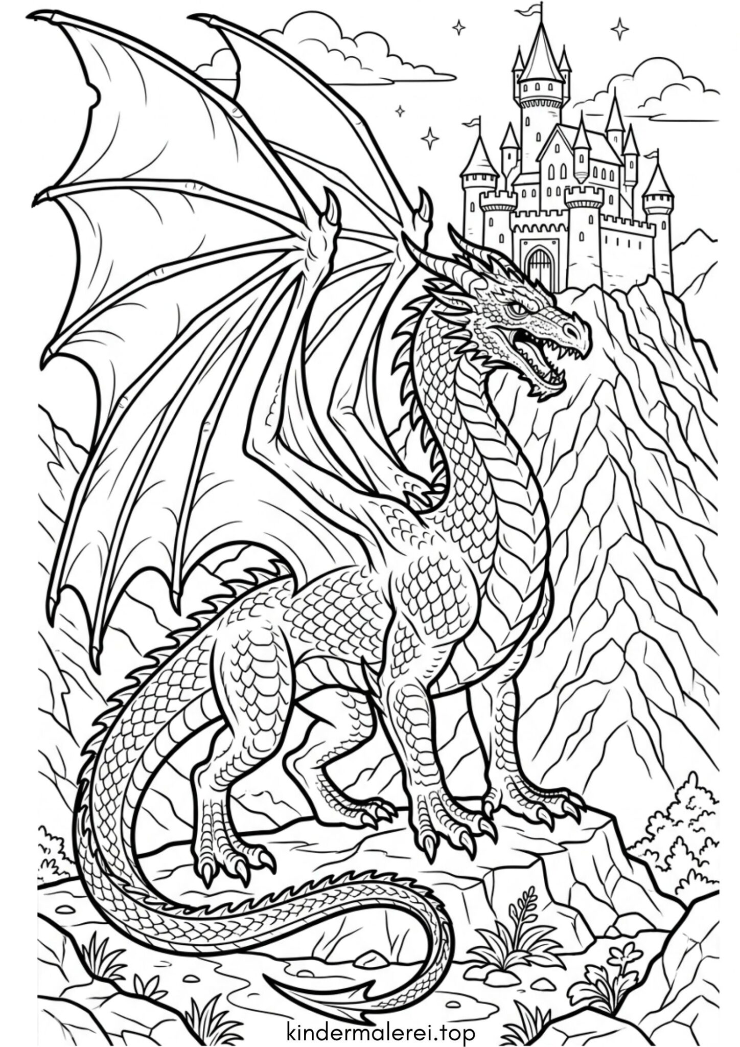 Ausmalbild zum Ausdrucken Realistischer Drache