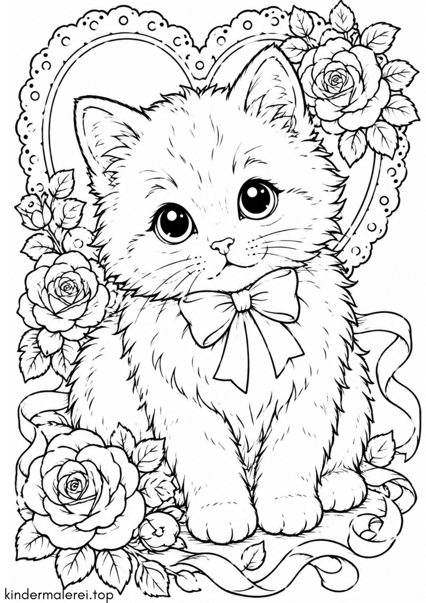 Ausmalbild zum Ausdrucken Süße Katze mit großen Augen