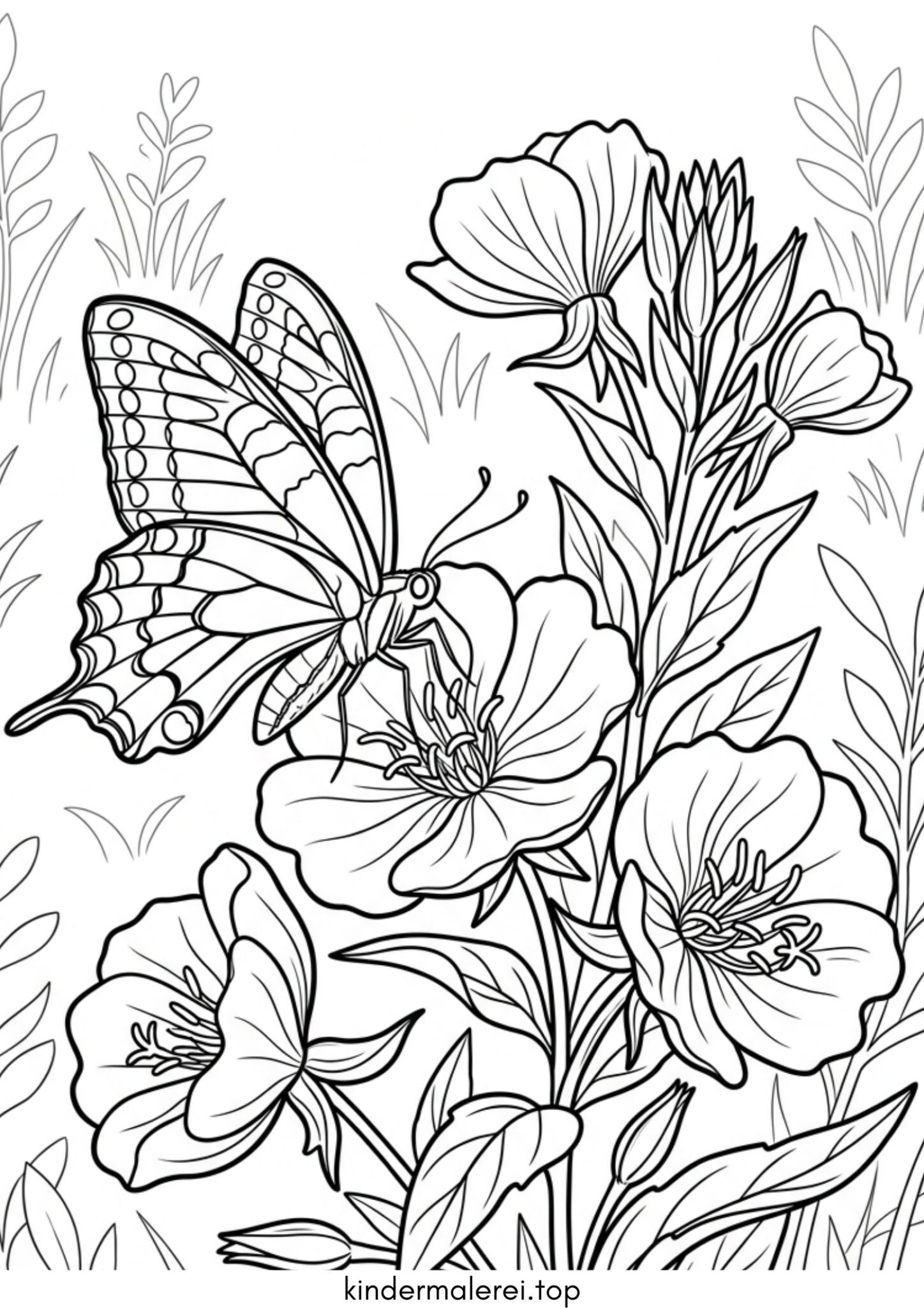 Ausmalbild zum Ausdrucken Schmetterling auf einer Blume Ausmalbild zum Ausdrucken Schmetterling auf einer Blume
