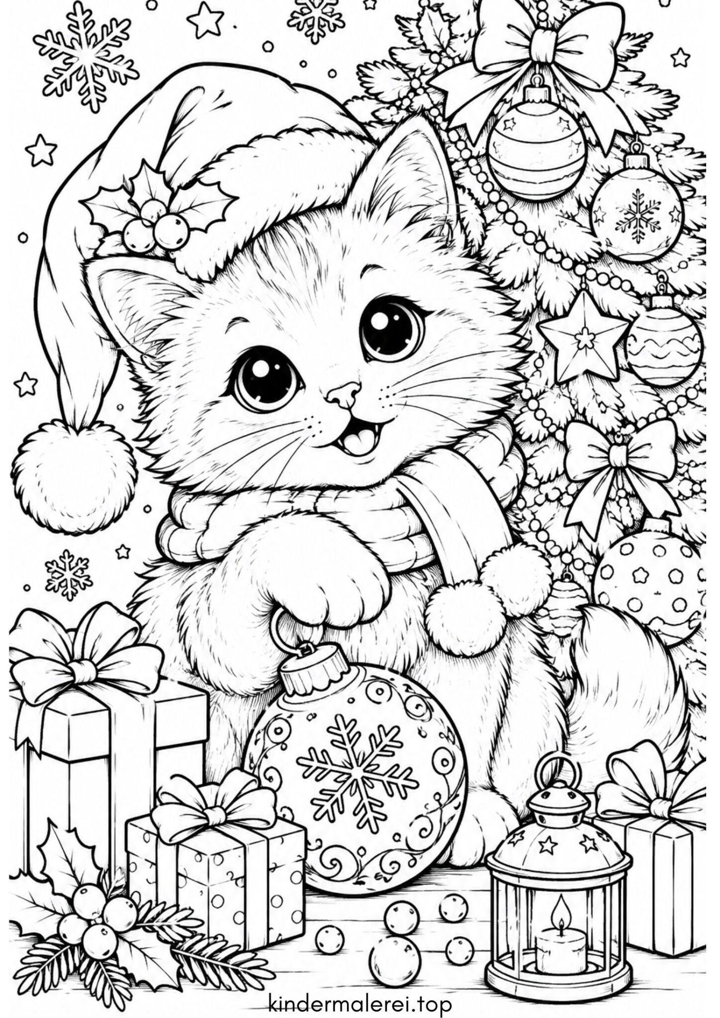 Ausmalbild zum Ausdrucken Weihnachtskatze