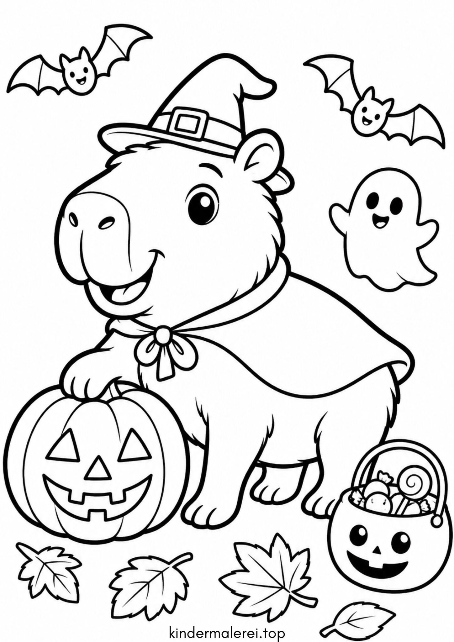 Ausmalbild zum Ausdrucken Capybara an Halloween / Halloween-Capybara