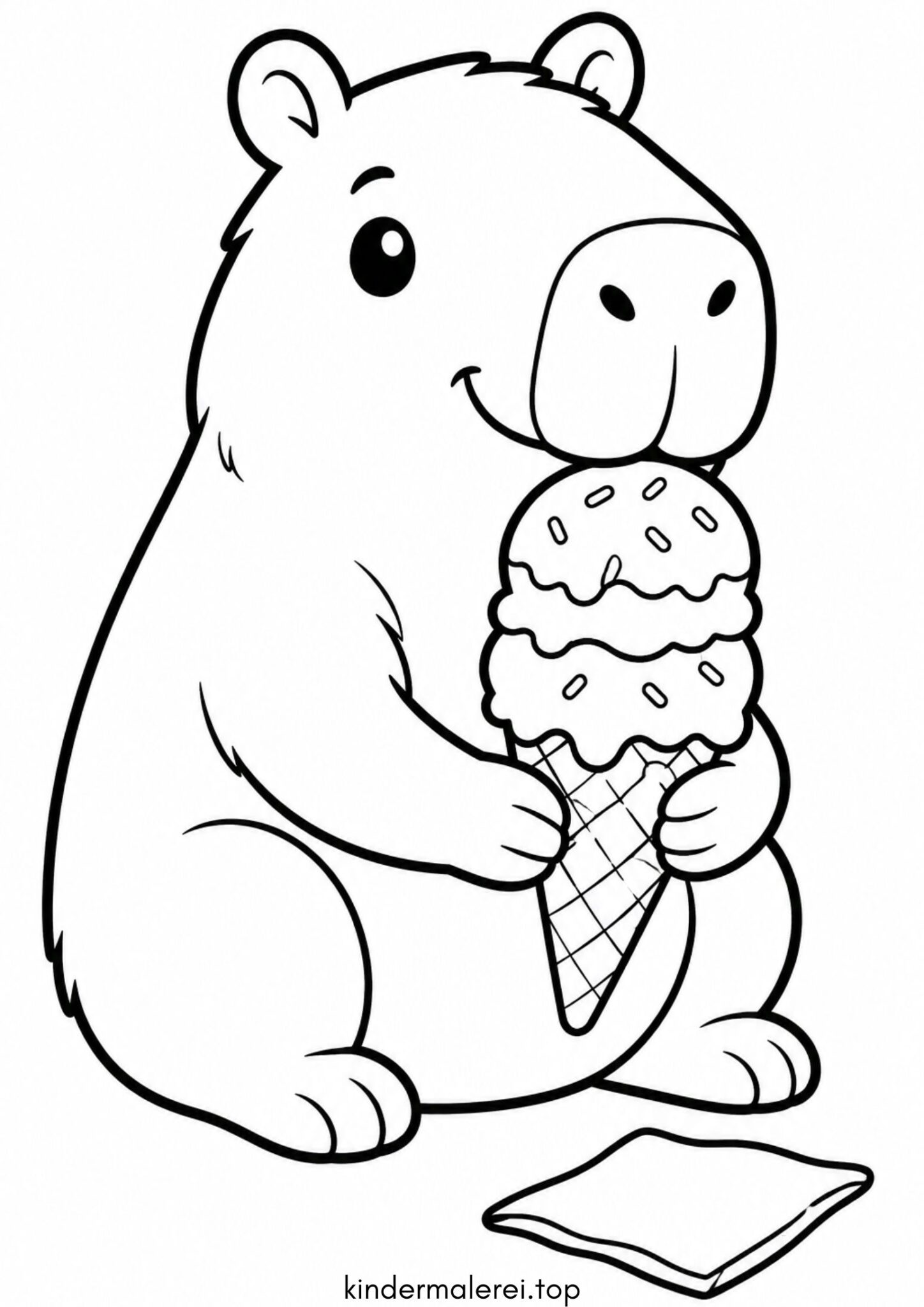 Ausmalbild zum Ausdrucken Capybara mit Eis