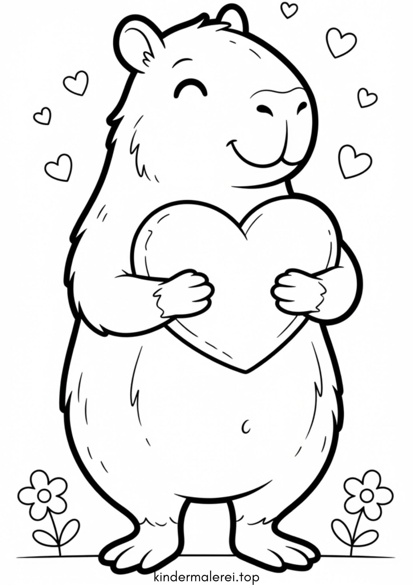 Ausmalbild zum Ausdrucken Capybara mit Herz