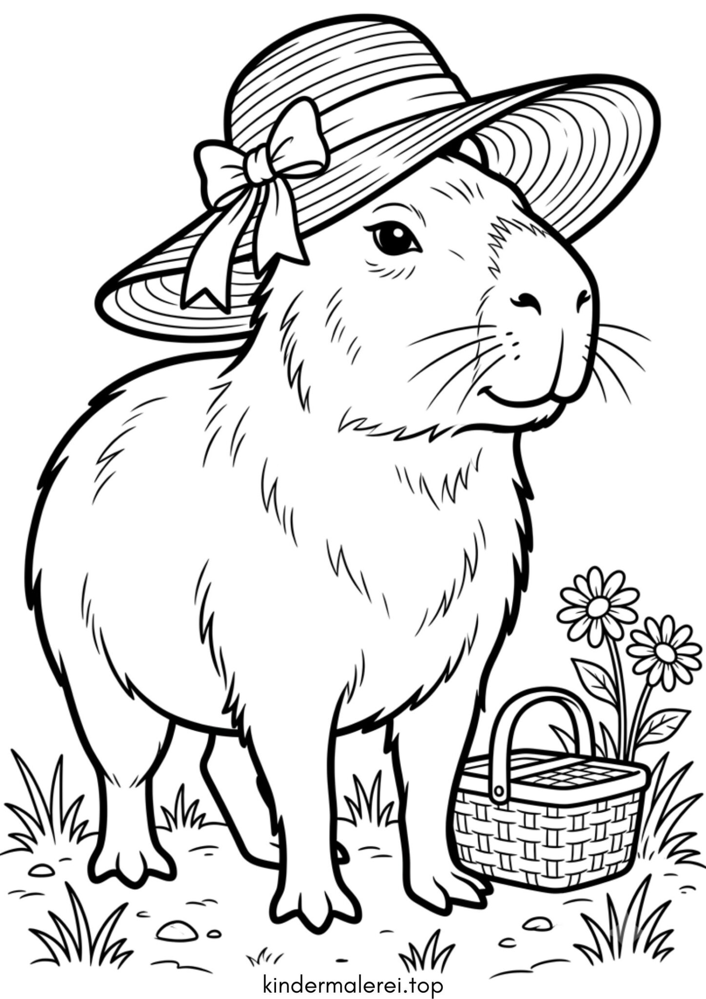 Ausmalbild zum Ausdrucken Capybara mit Hut