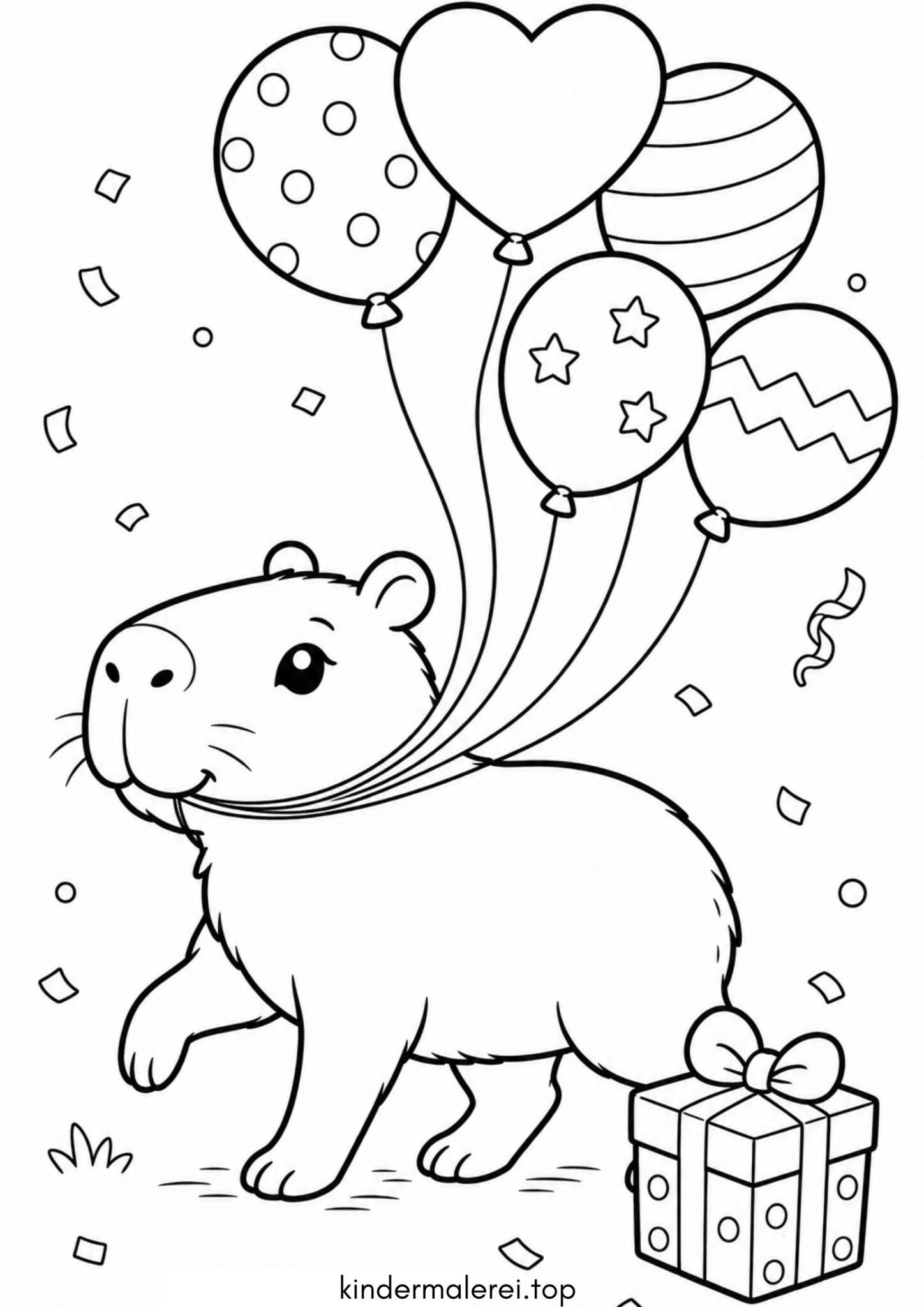 Ausmalbild zum Ausdrucken Capybara mit Luftballons