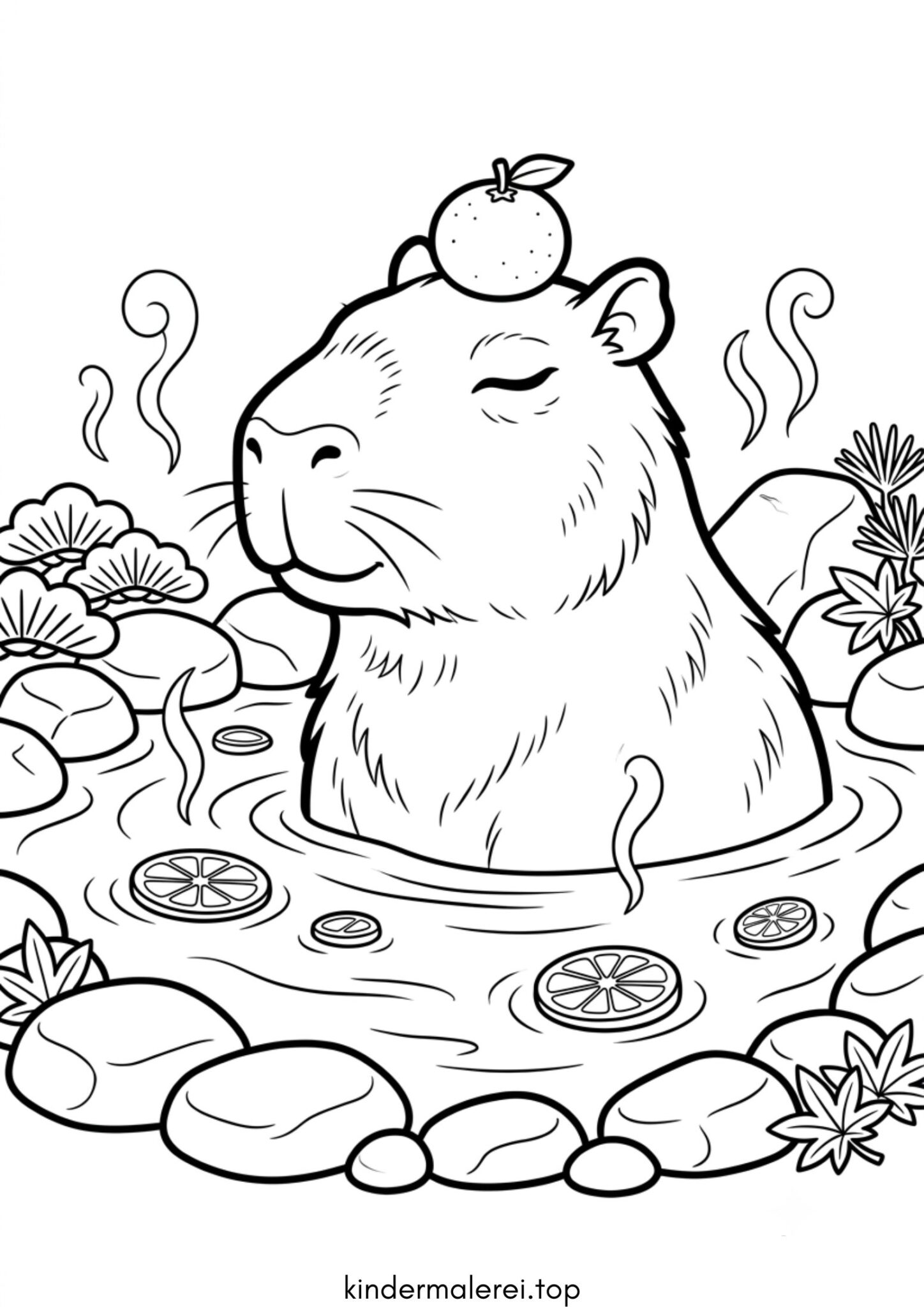 Ausmalbild zum Ausdrucken Capybara mit Orange