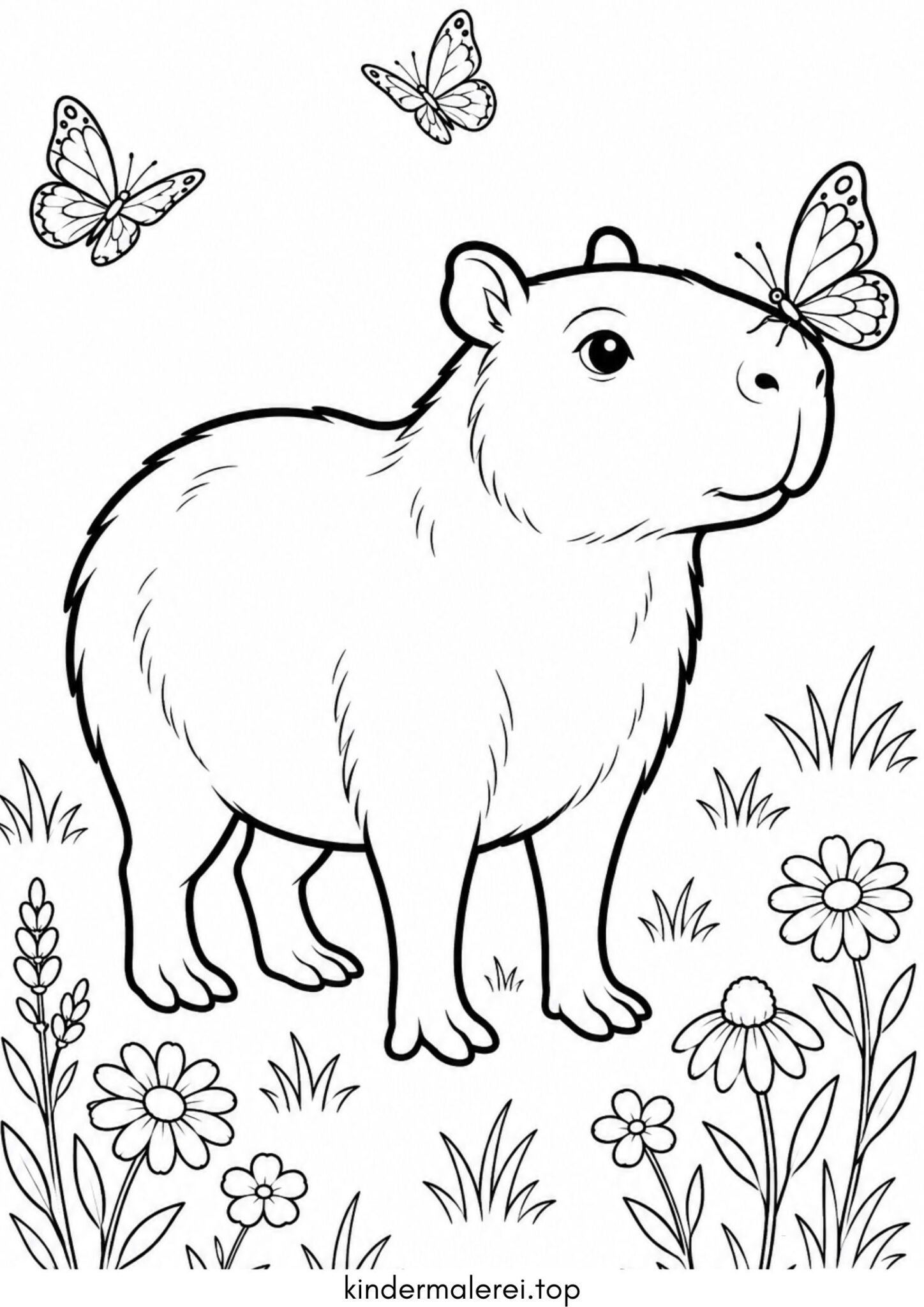 Ausmalbild zum Ausdrucken Capybara und Schmetterling