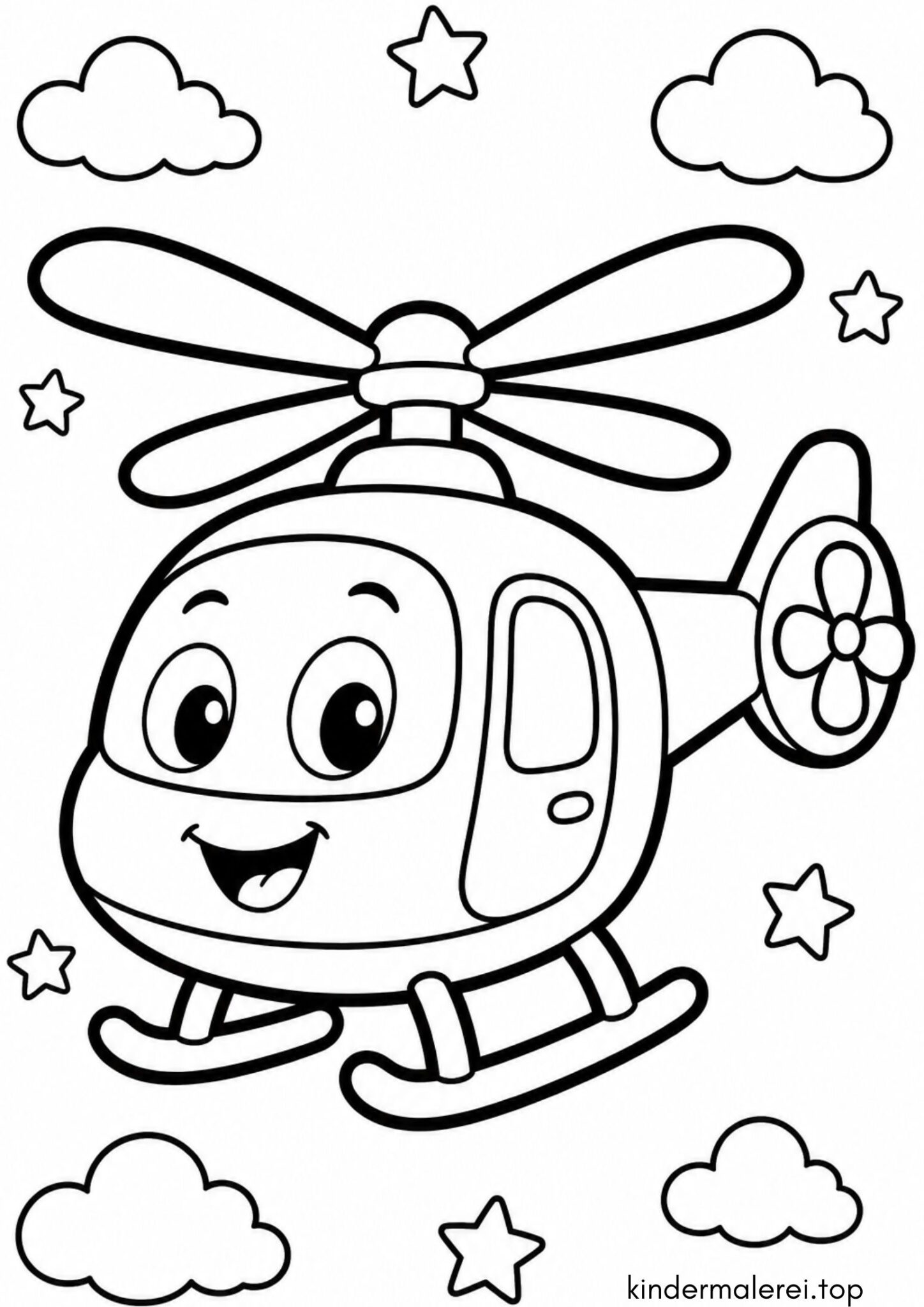 Ausmalbild zum Ausdrucken Cartoon-Helikopter