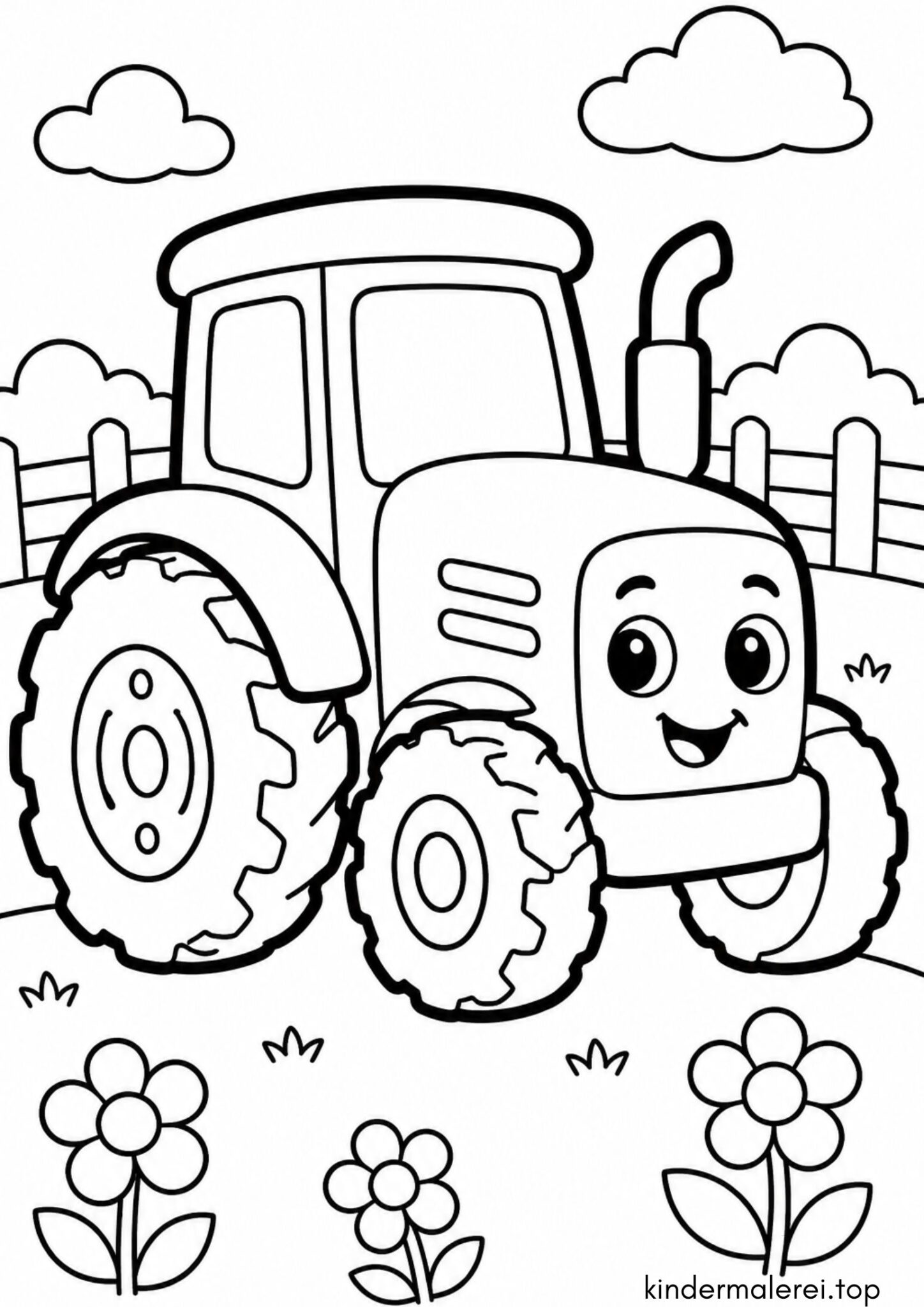 Ausmalbild zum Ausdrucken Cartoon-Traktor