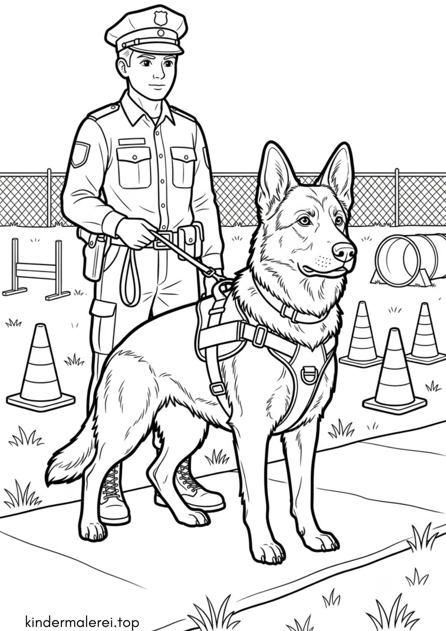 Ausmalbild zum Ausdrucken Diensthund (Polizeihund)