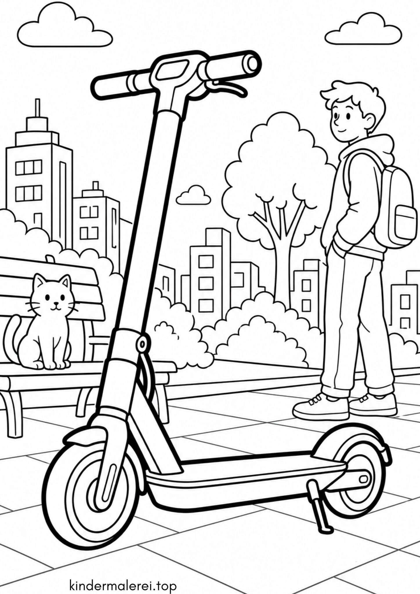 Ausmalbild zum Ausdrucken E-Roller (E-Scooter)