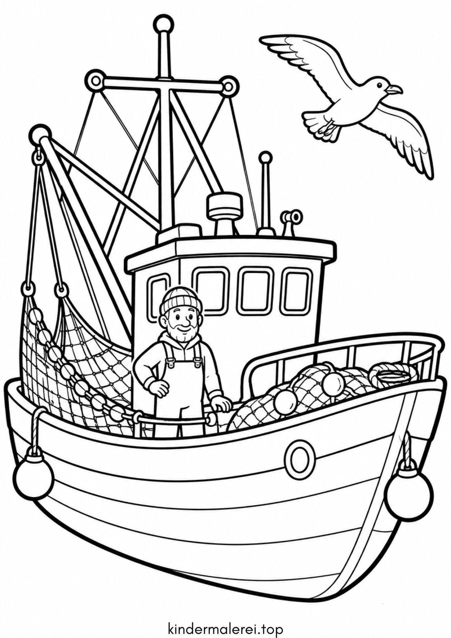 Ausmalbild zum Ausdrucken Fischkutter (Fischerboot)