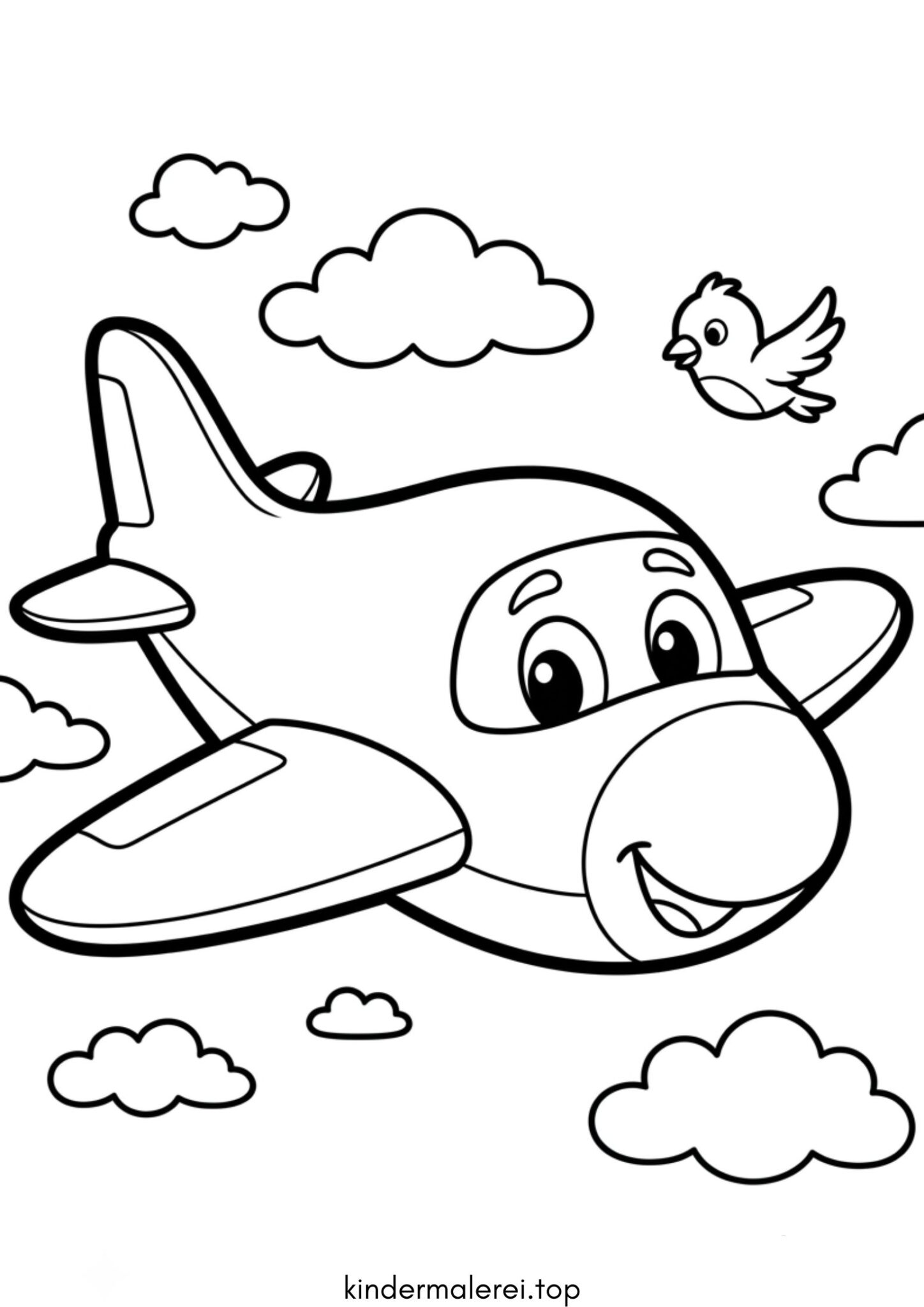 Ausmalbild zum Ausdrucken Flugzeug mit Gesicht