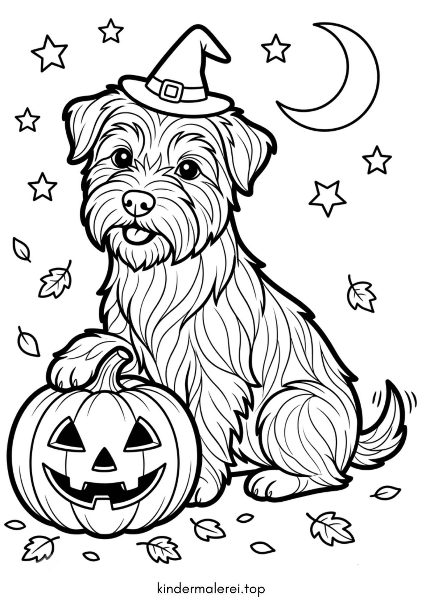 Ausmalbild zum Ausdrucken Hund mit Halloween-Kürbis