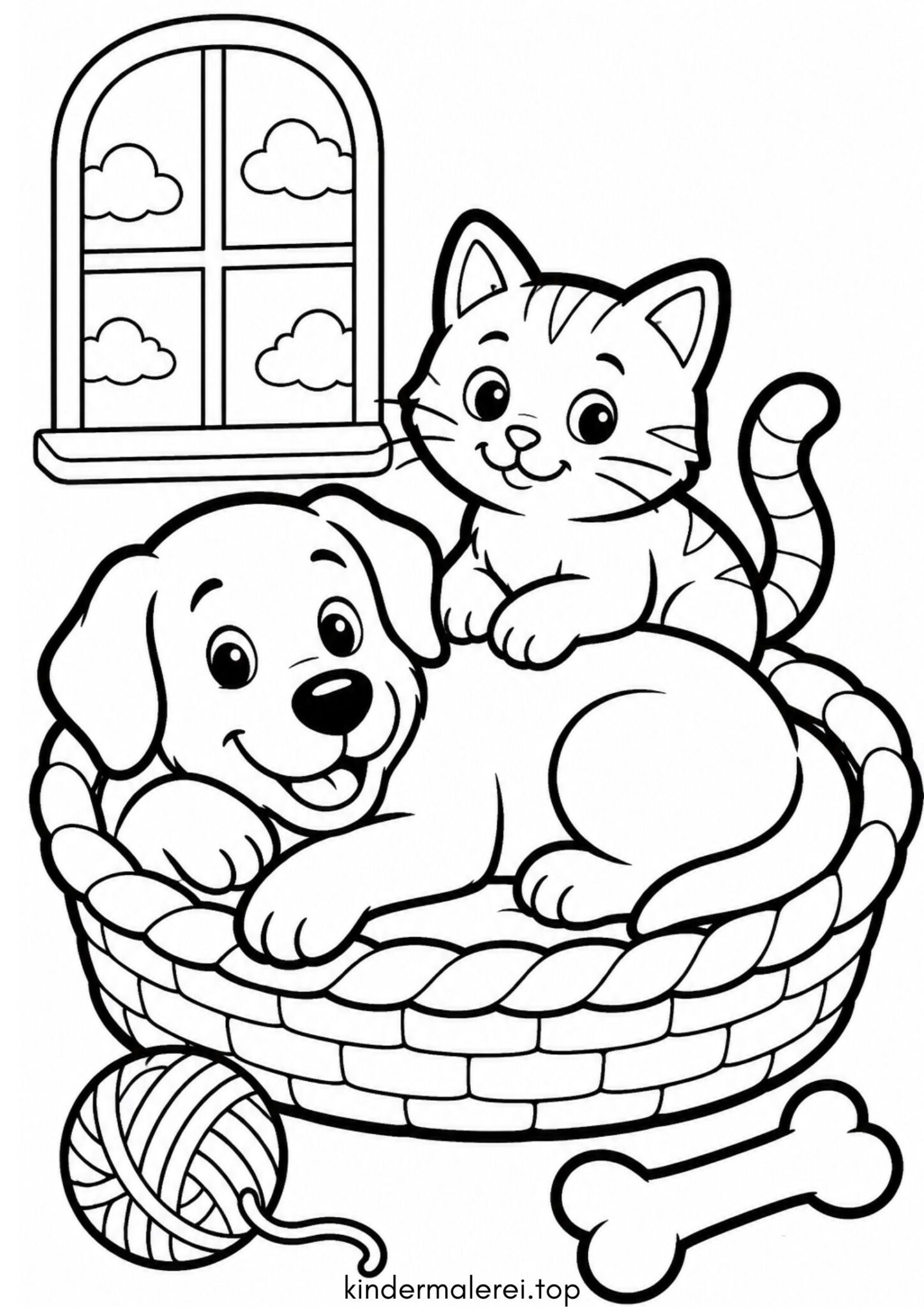 Ausmalbild zum Ausdrucken Hund und Katze