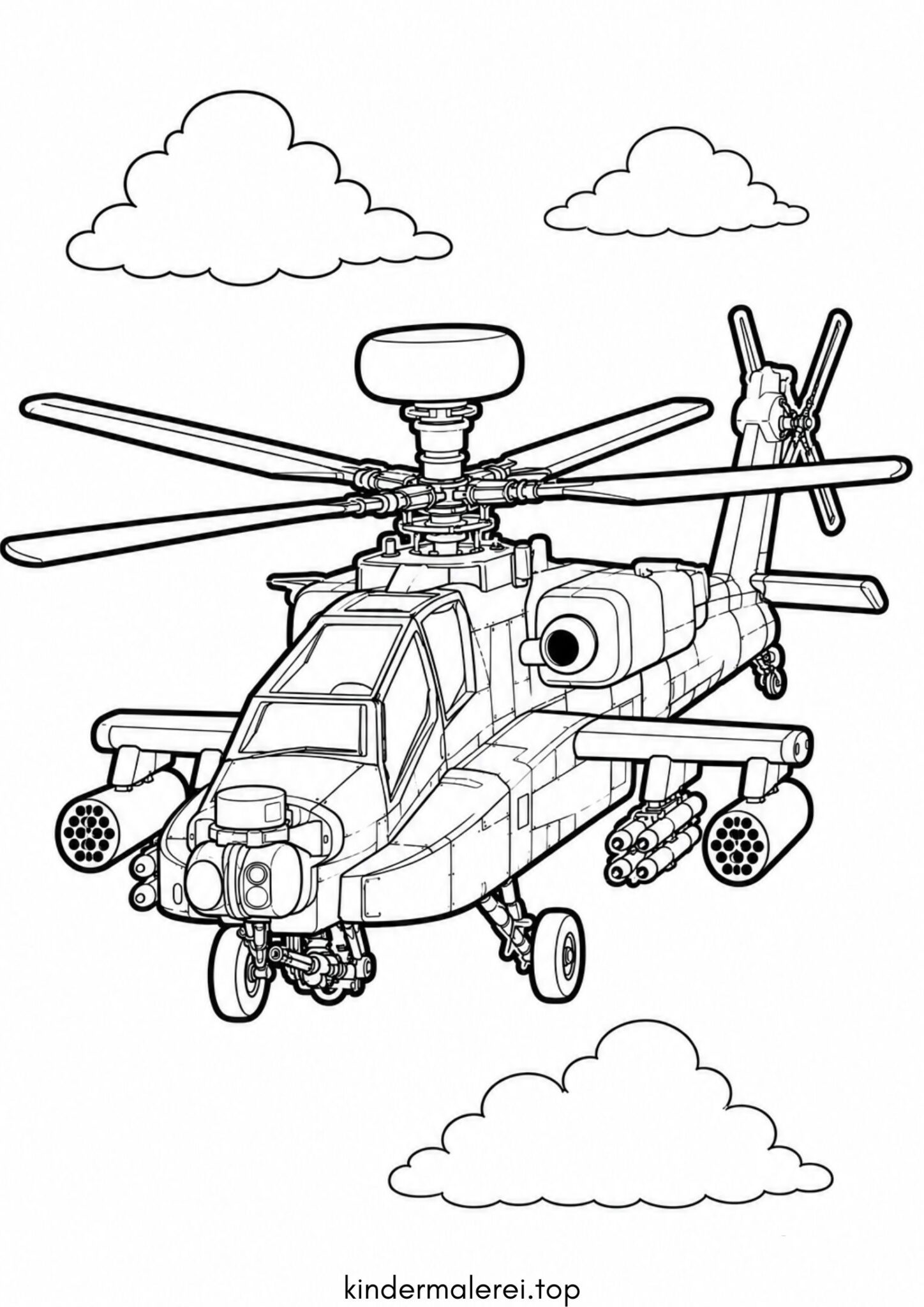 Ausmalbild zum Ausdrucken Kampfhubschrauber Apache