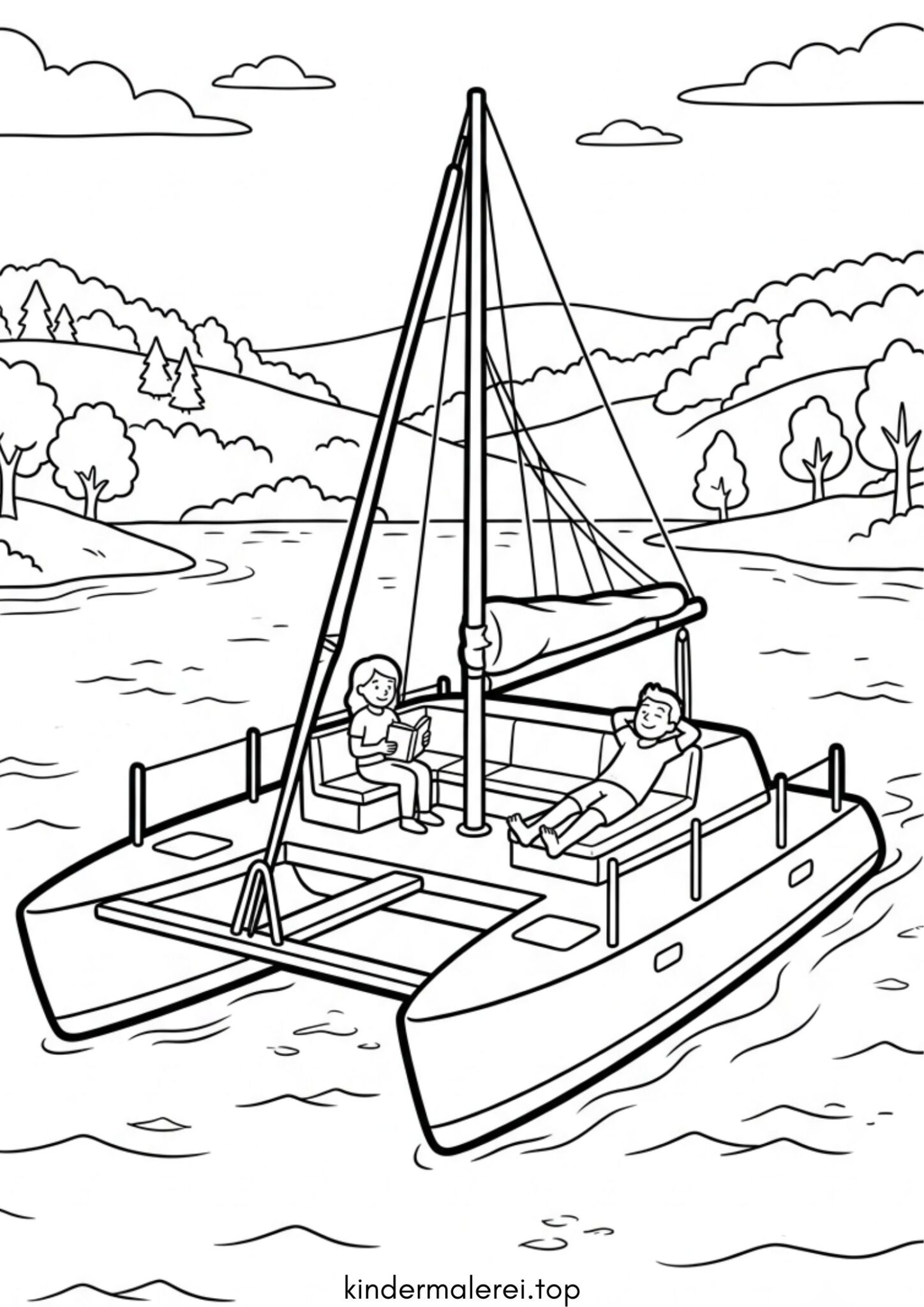 Ausmalbild zum Ausdrucken Katamarán auf dem See