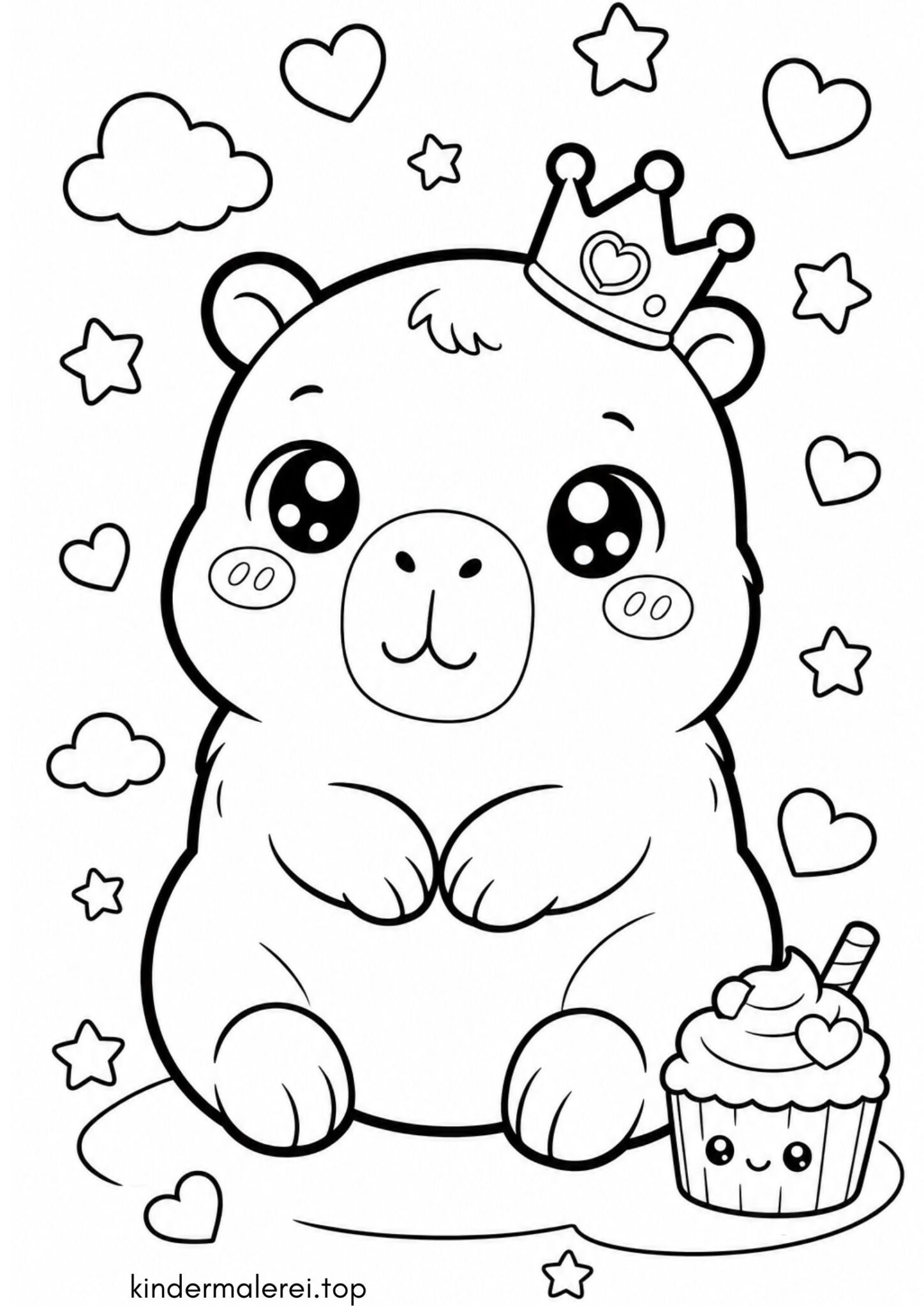 Ausmalbild zum Ausdrucken Kawaii-Capybara