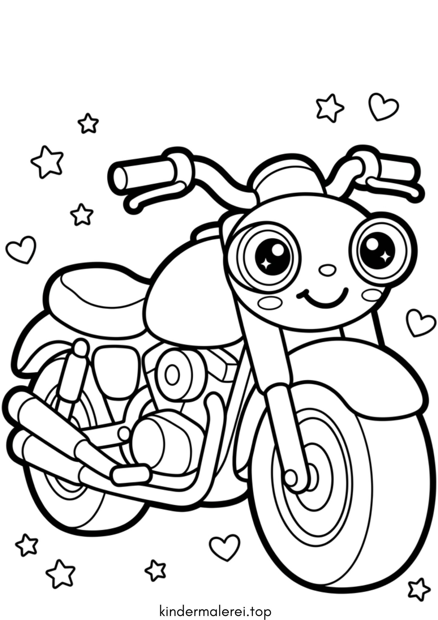 Ausmalbild zum Ausdrucken Kawaii-Motorrad
