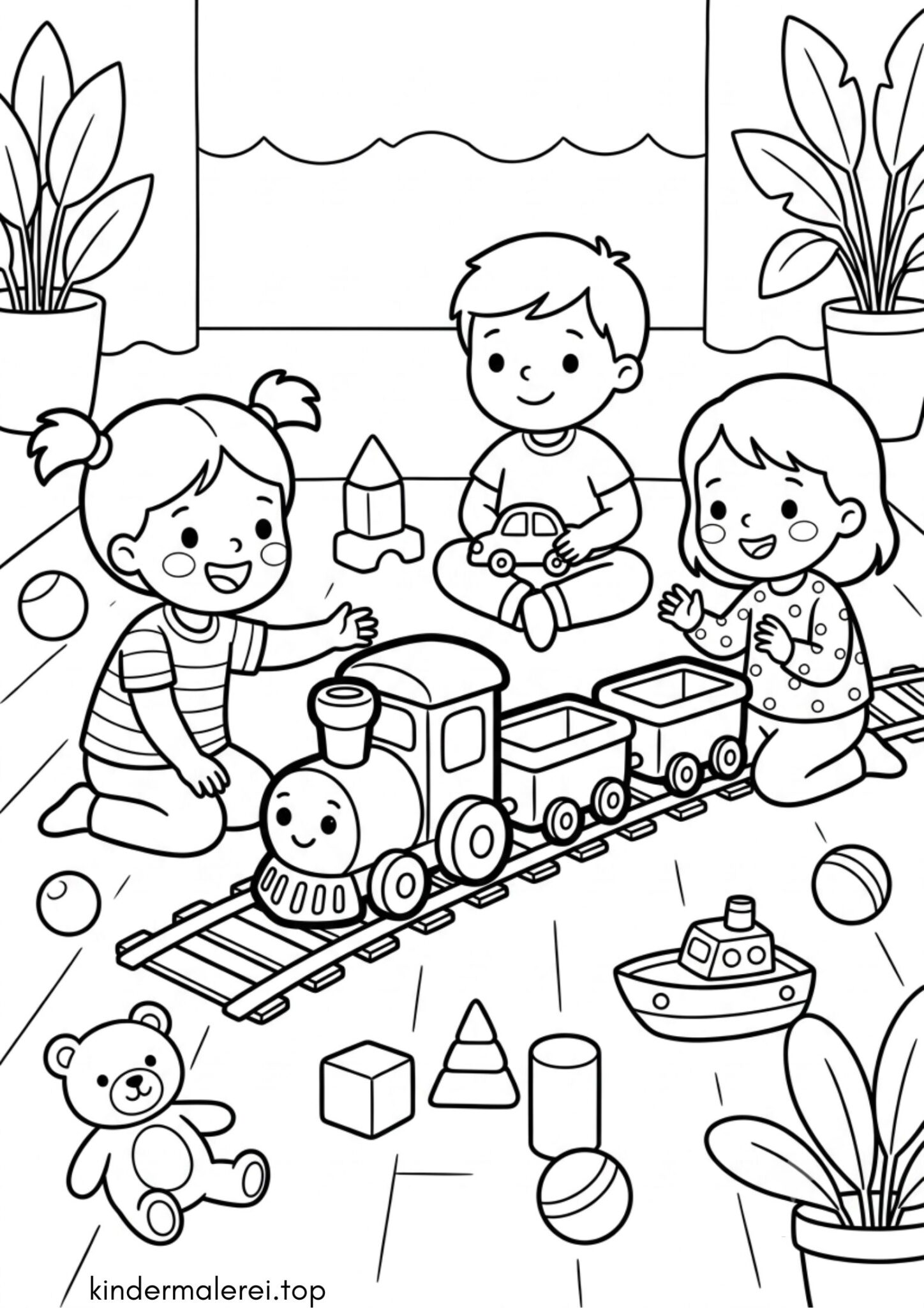 Ausmalbild zum Ausdrucken Kinder-Eisenbahn (Spielzeugeisenbahn)