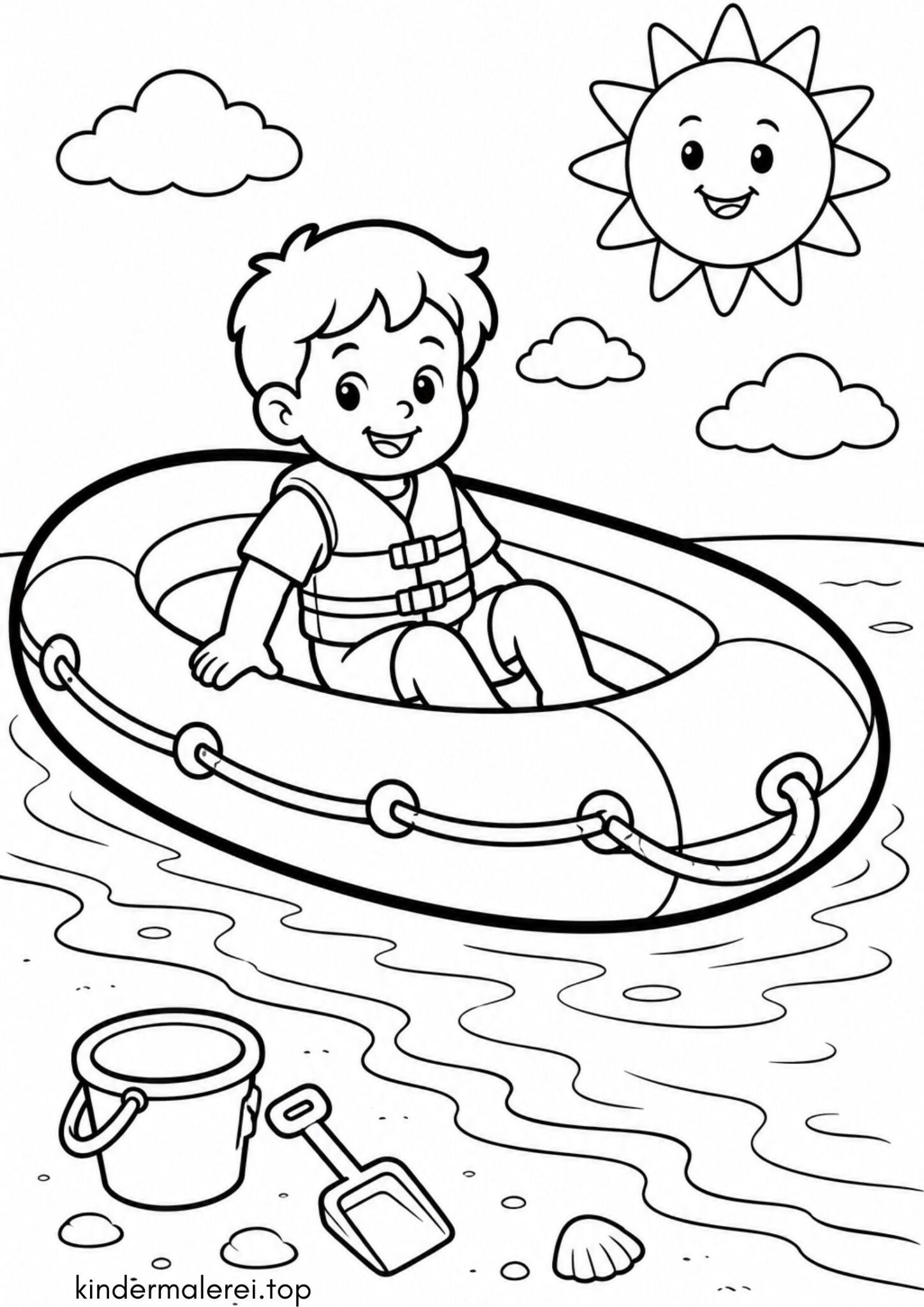 Ausmalbild zum Ausdrucken Kinder-Schlauchboot
