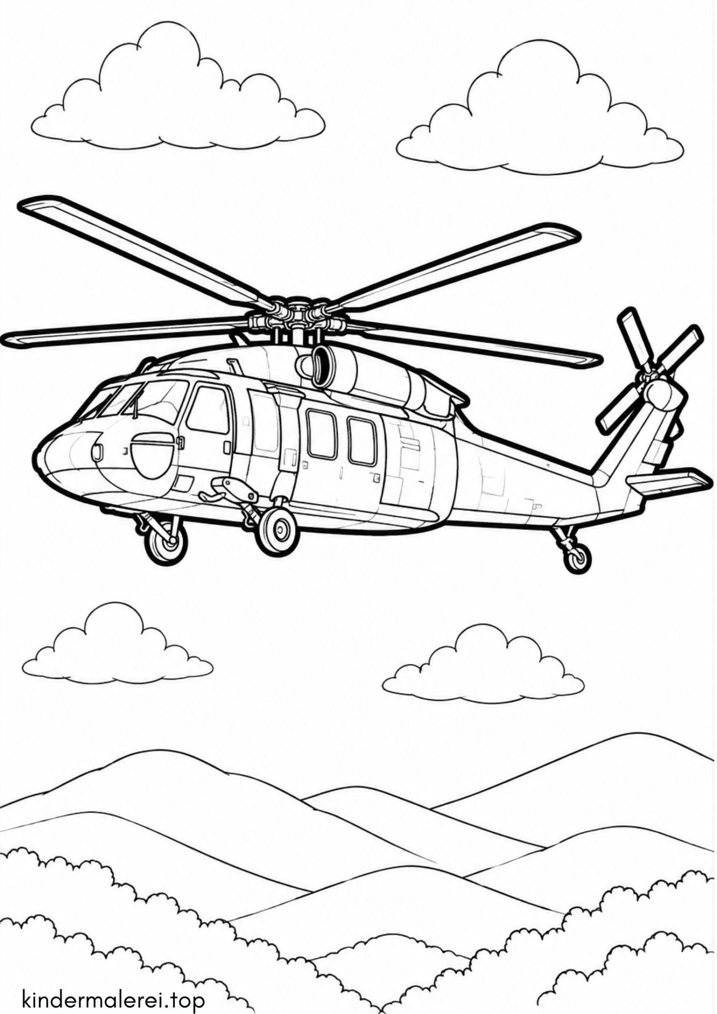 Ausmalbild zum Ausdrucken Militärhubschrauber