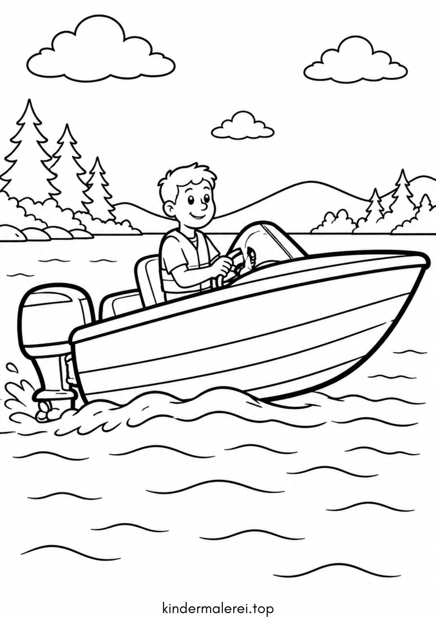 Ausmalbild zum Ausdrucken Motorboot