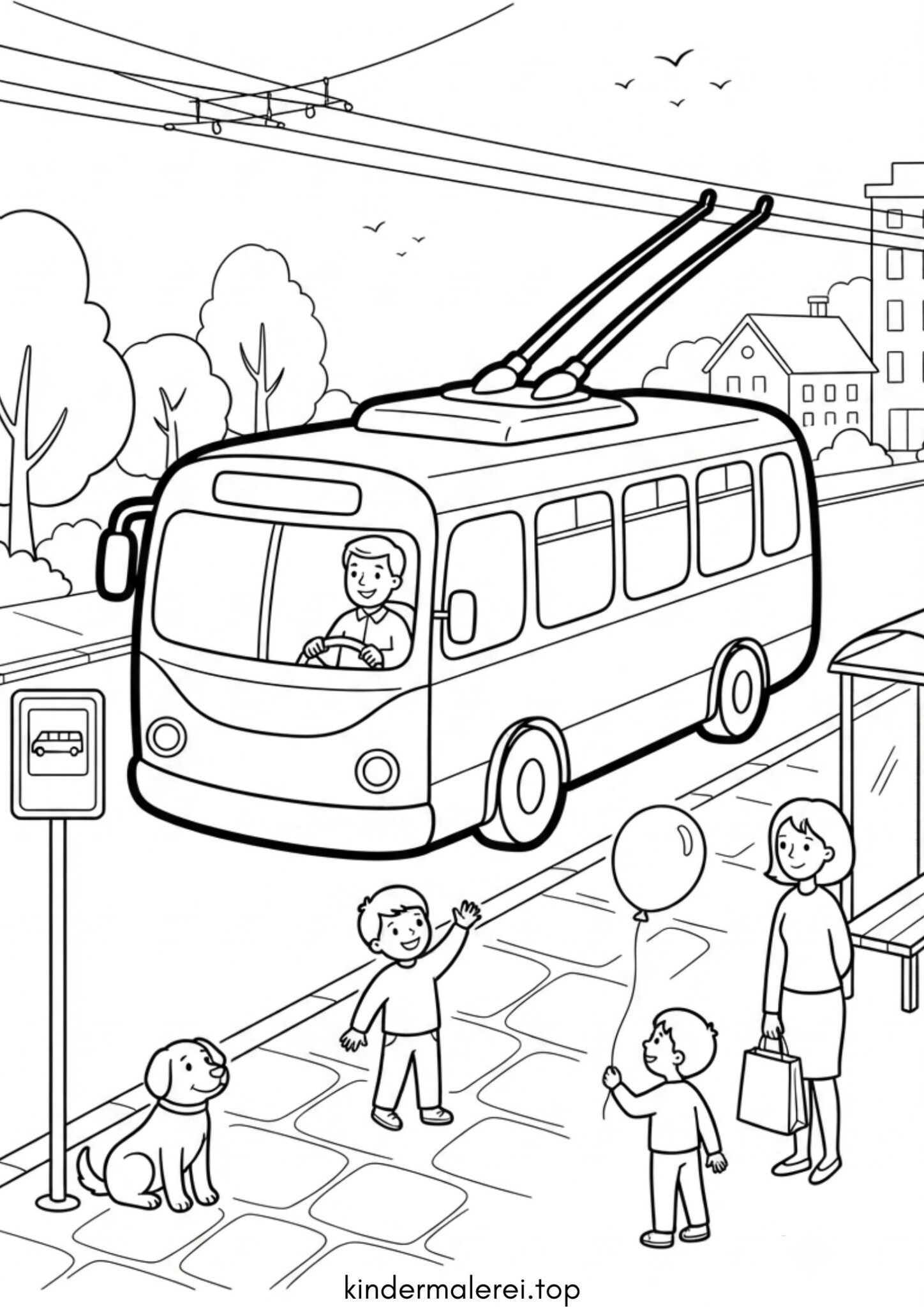Ausmalbild zum Ausdrucken Oberleitungsbus (O-Bus)