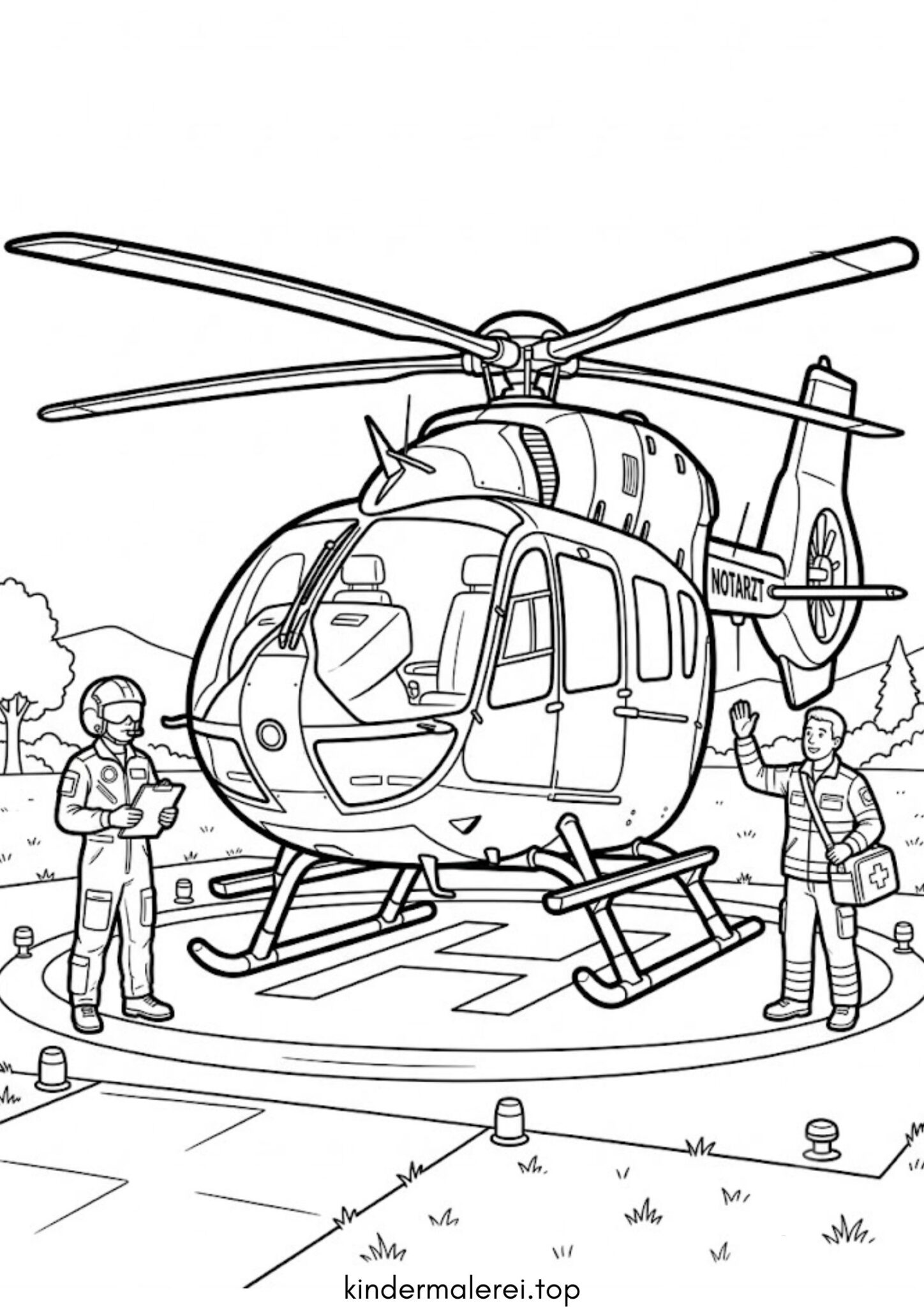 Ausmalbild zum Ausdrucken Rettungshubschrauber (ADAC Hubschrauber)