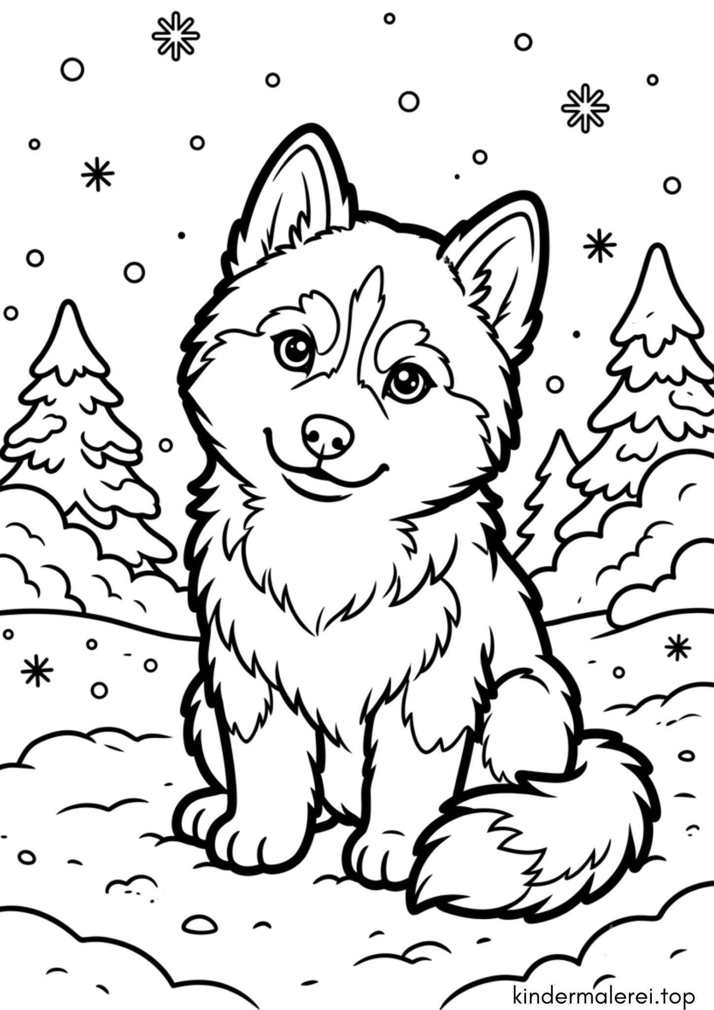 Ausmalbild zum Ausdrucken Süßer Husky / Niedlicher Husky