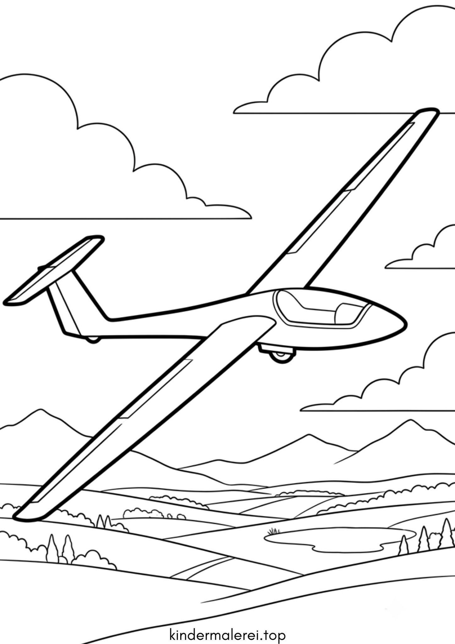 Ausmalbild zum Ausdrucken Segelflugzeug