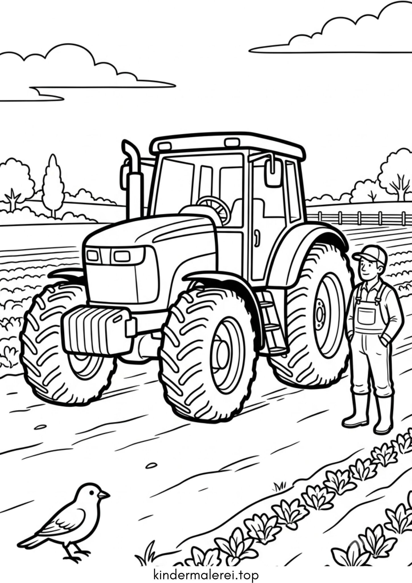 Ausmalbild zum Ausdrucken Traktor auf dem Feld