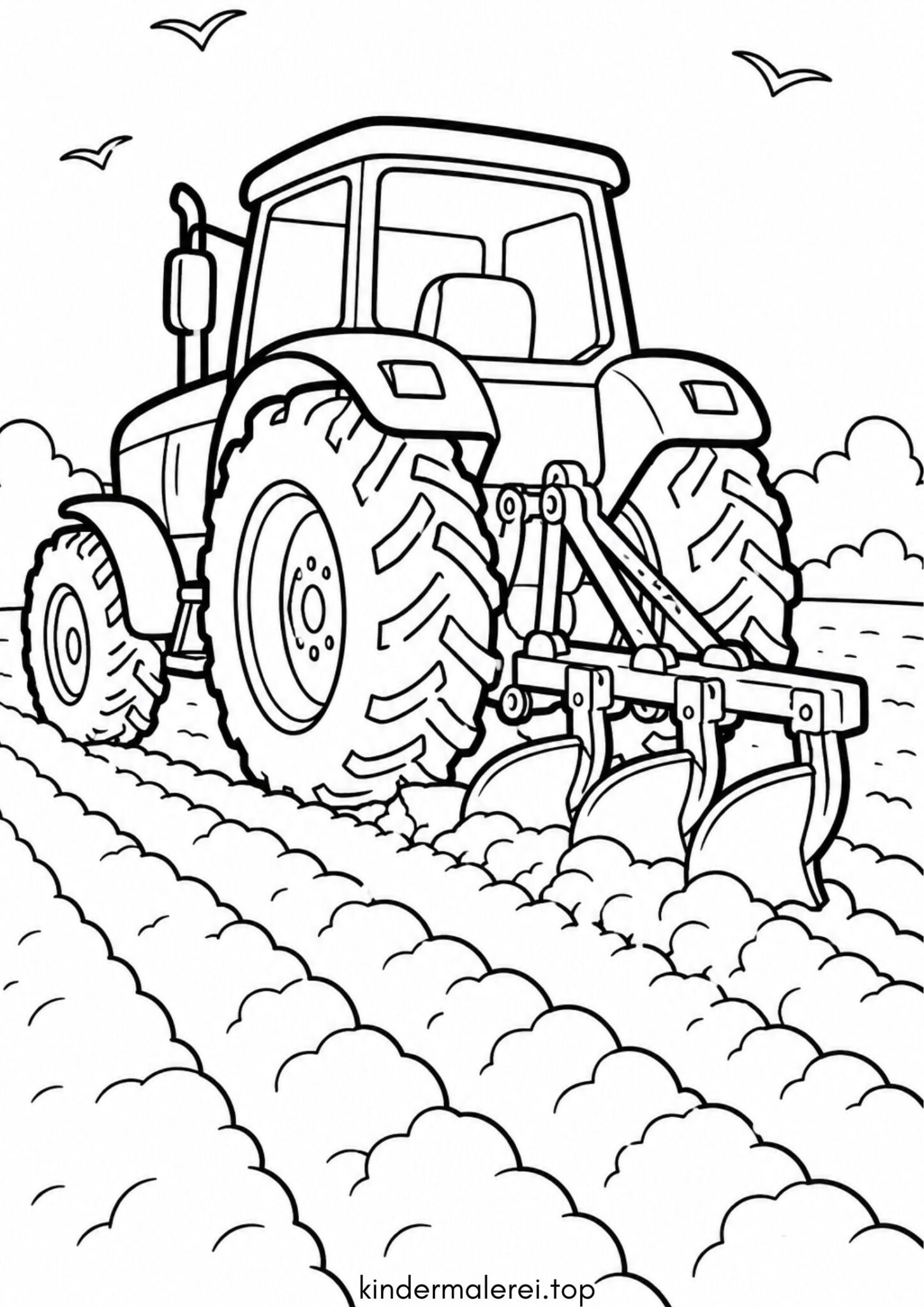 Ausmalbild zum Ausdrucken Traktor beim Pflügen