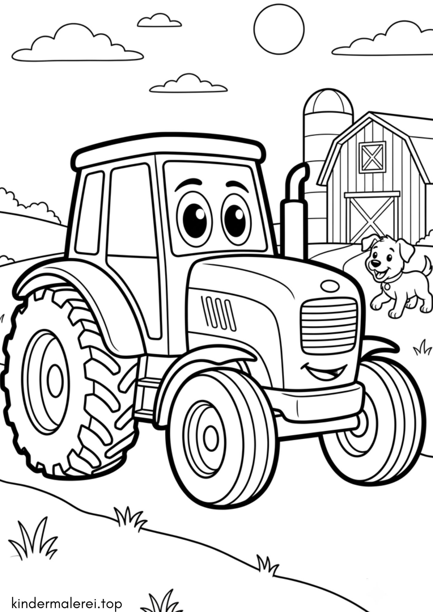 Ausmalbild zum Ausdrucken Traktor mit Augen