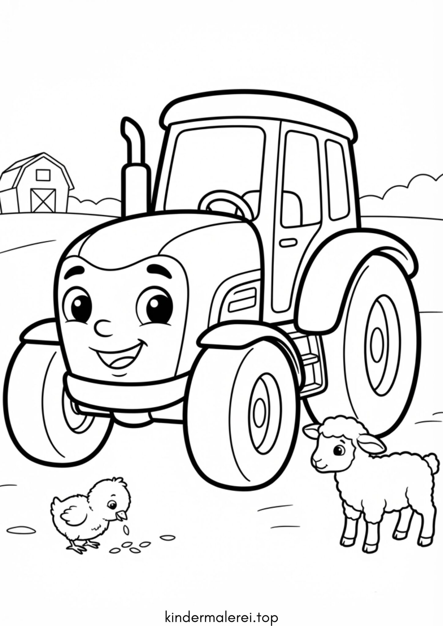 Ausmalbild zum Ausdrucken Traktor mit Gesicht