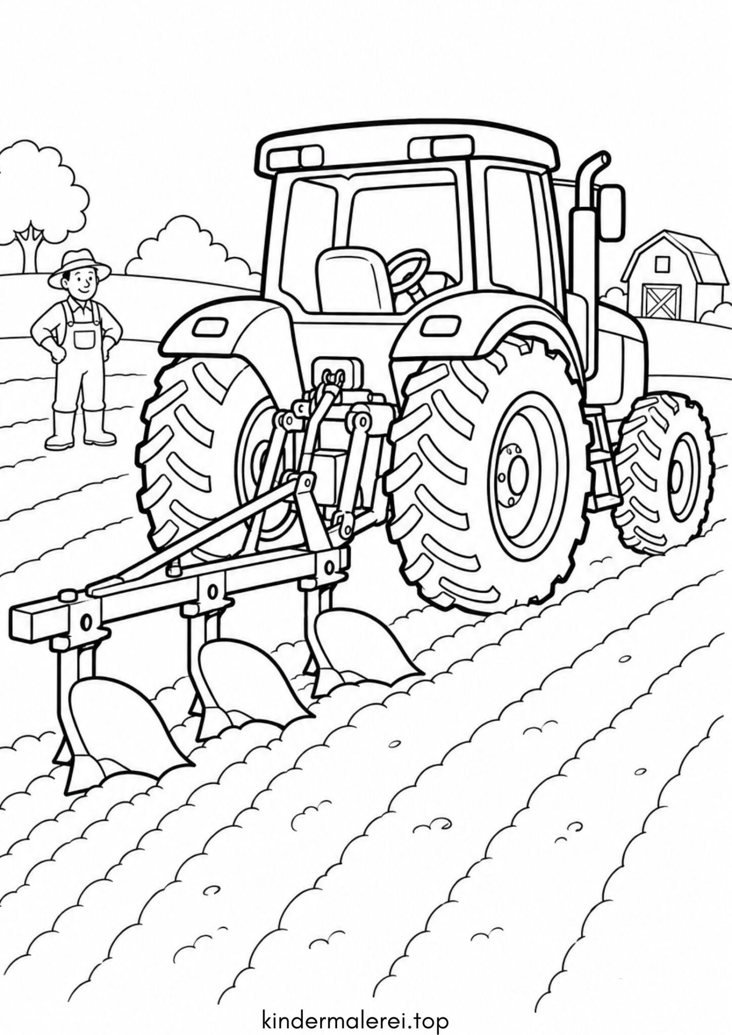 Ausmalbild zum Ausdrucken Traktor mit Pflug