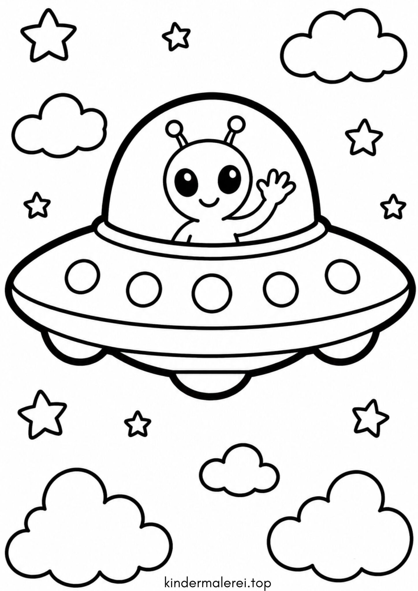 Ausmalbild zum Ausdrucken UFO / Außerirdischen-Raumschiff