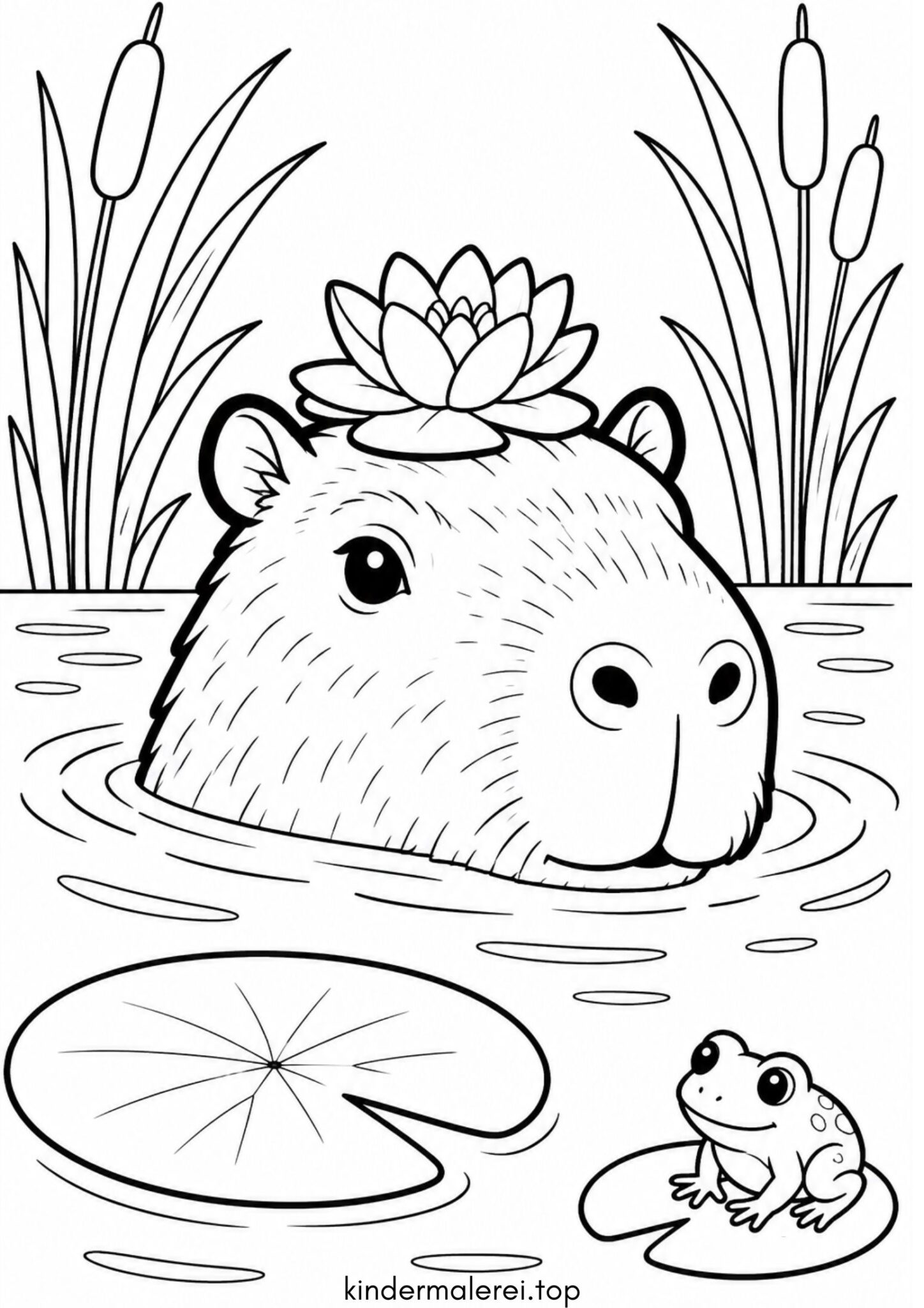 Ausmalbild zum Ausdrucken Wasserschwein guckt aus dem Wasser