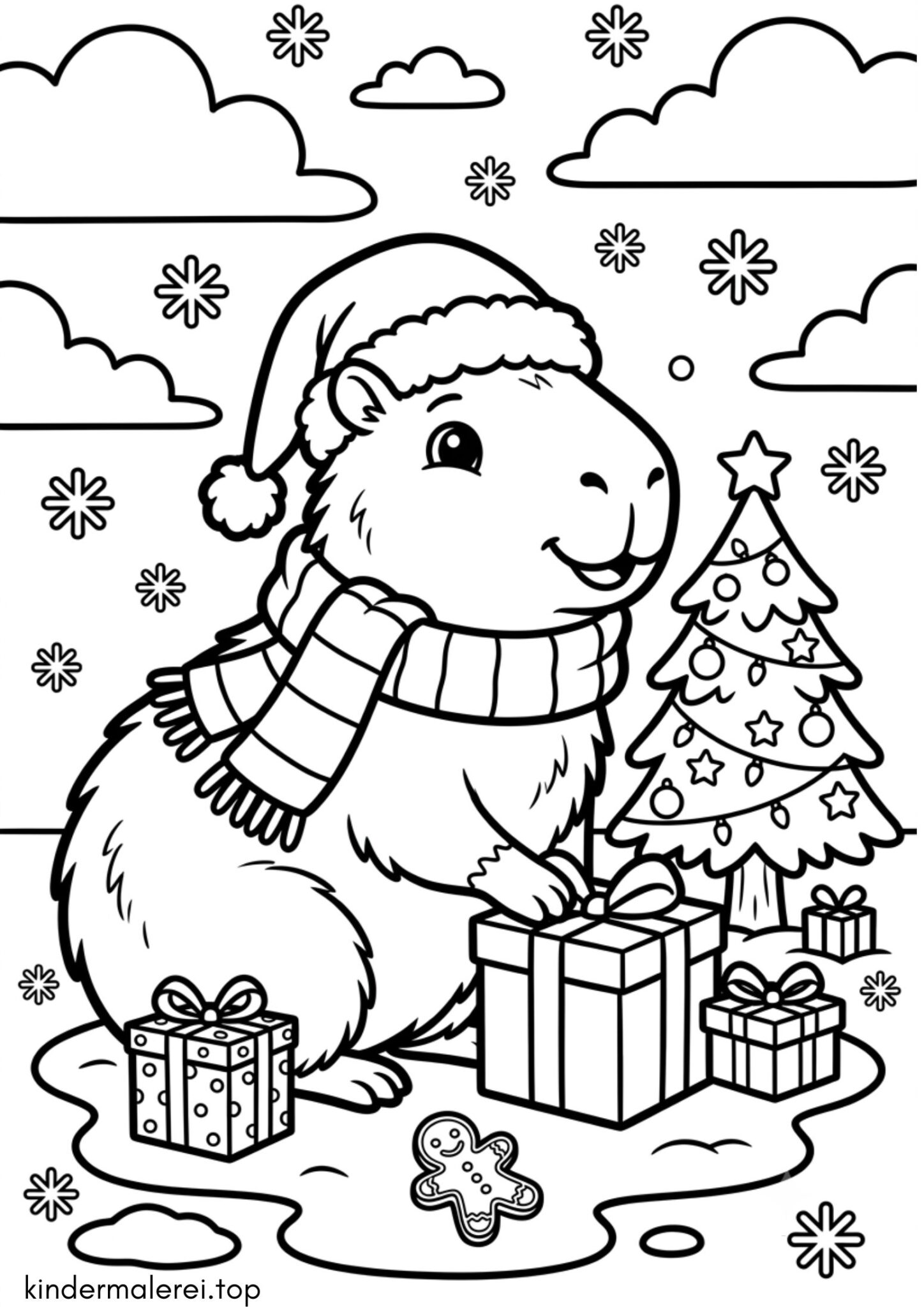 Ausmalbild zum Ausdrucken Weihnachts-Capybara