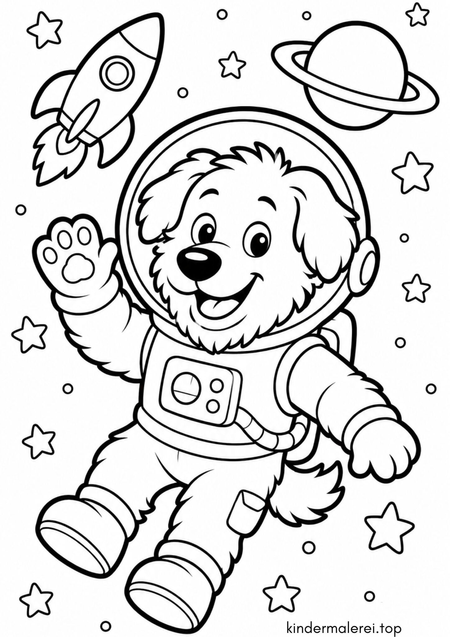 Ausmalbild zum Ausdrucken Weltraum-Hund / Astronauten-Hund