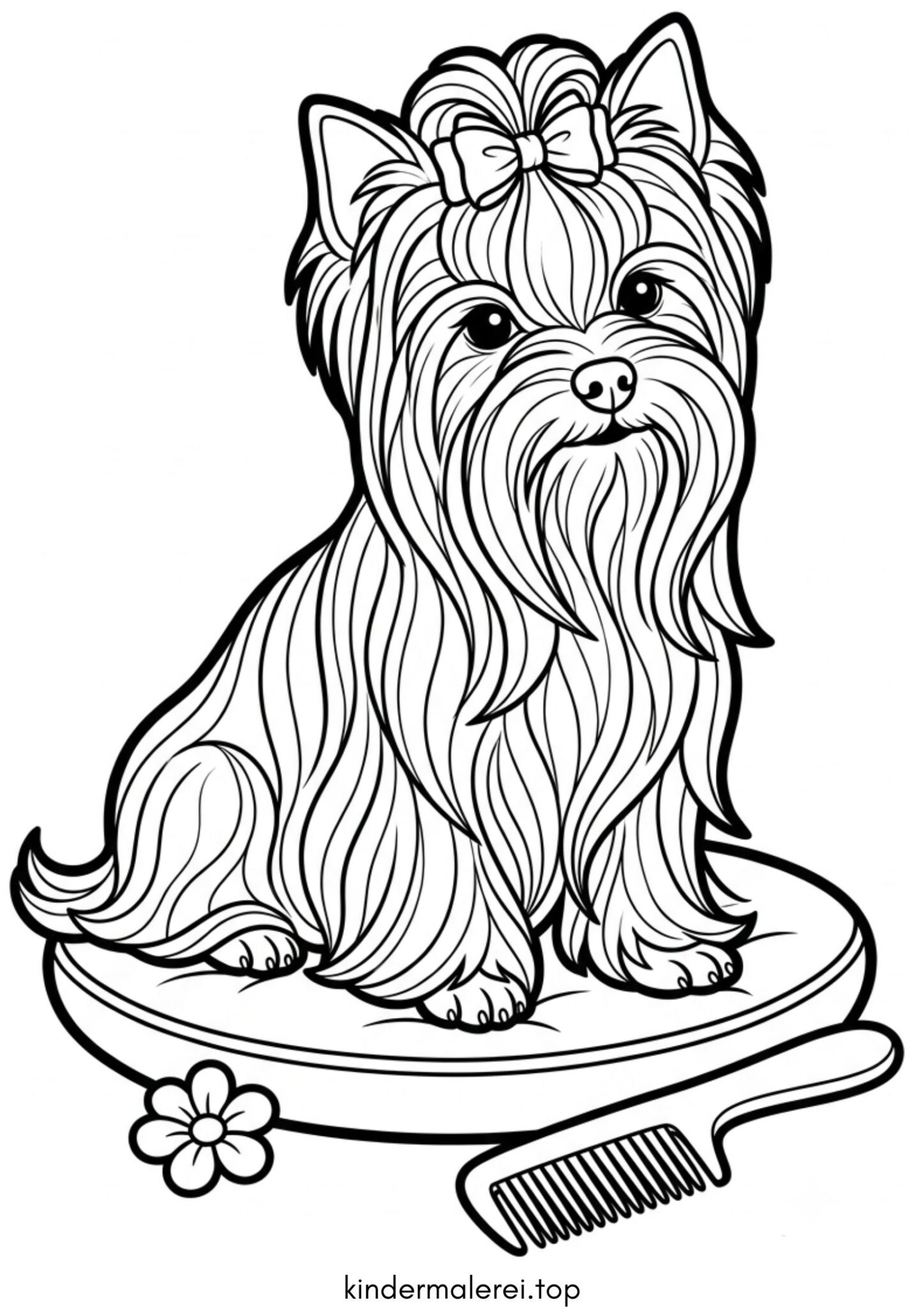 Ausmalbild zum Ausdrucken Yorkshire-Terrier mit Schleife
