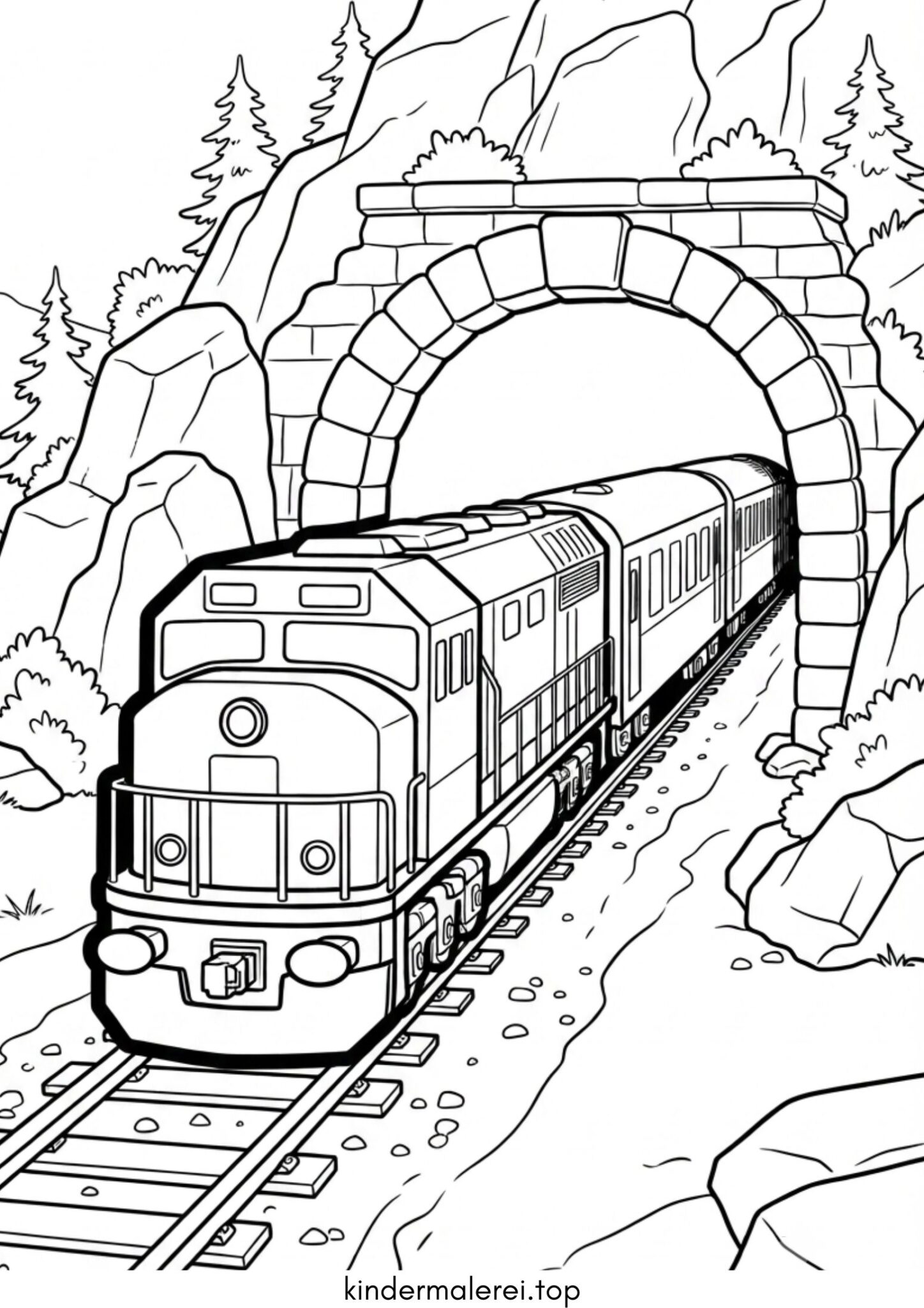 Ausmalbild zum Ausdrucken Zug fährt aus dem Tunnel